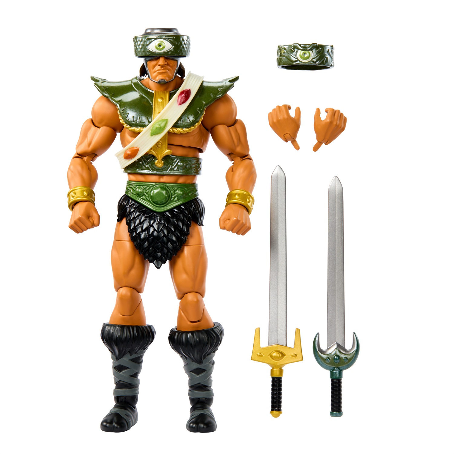 Masters of the Universe Masterverse - New Eternia Tri-Klops, action figure deluxe alta 17,8 cm con 30 punti d'articolazione, 2 spade e 2 set di mani intercambiabili, giocattolo per bambini 6 anni
