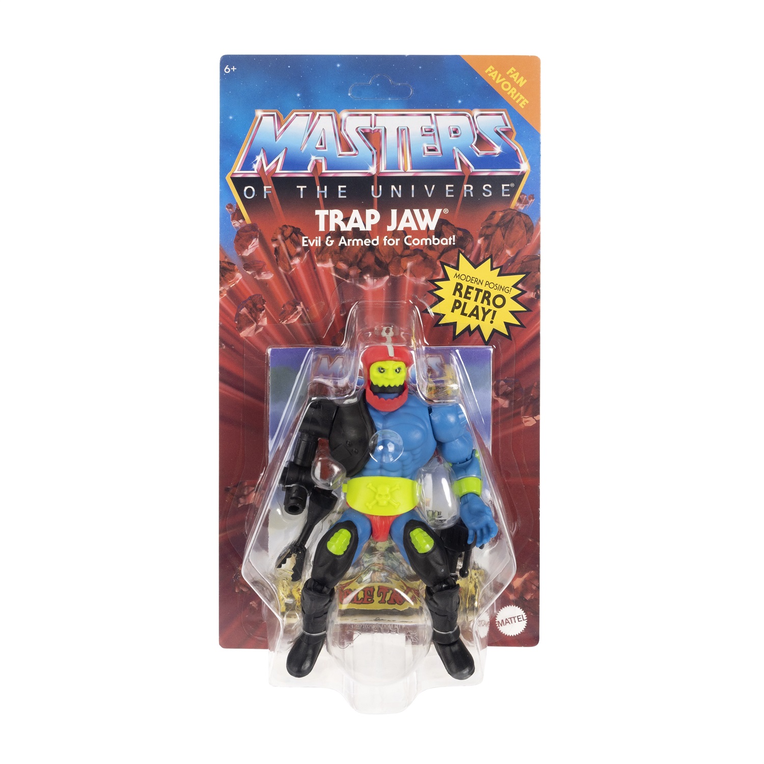 Mattel Masters of the Universe Origins - Trap Jaw, action figure articolata alta 14 cm con braccio meccanico e accessori da combattimento, giocattolo per bambini 6 anni