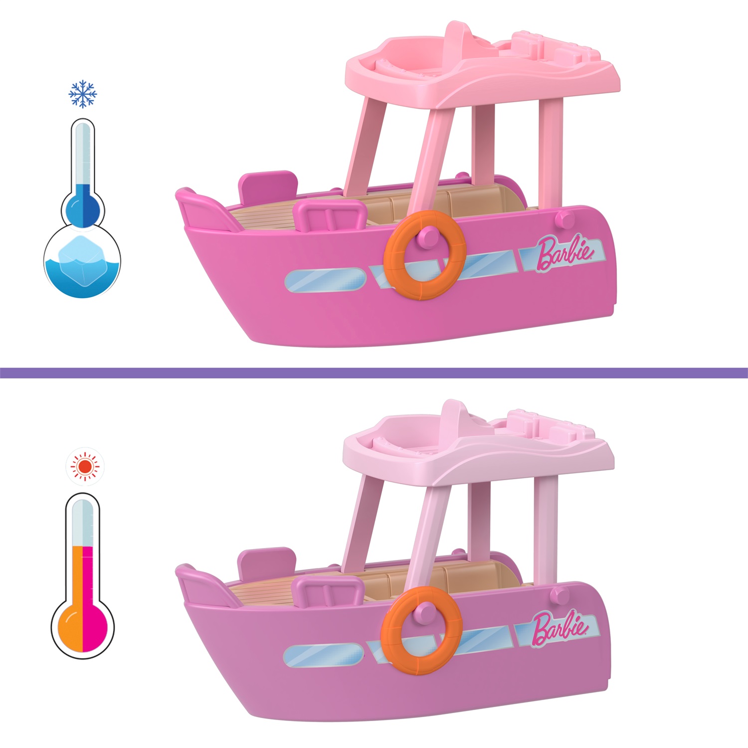Barbie Mini BarbieLand - Set Barca dei Sogni con bambola 3,8 cm e veicolo che cambia colore in acqua, giocattolo per bambini 4 anni, HYF41