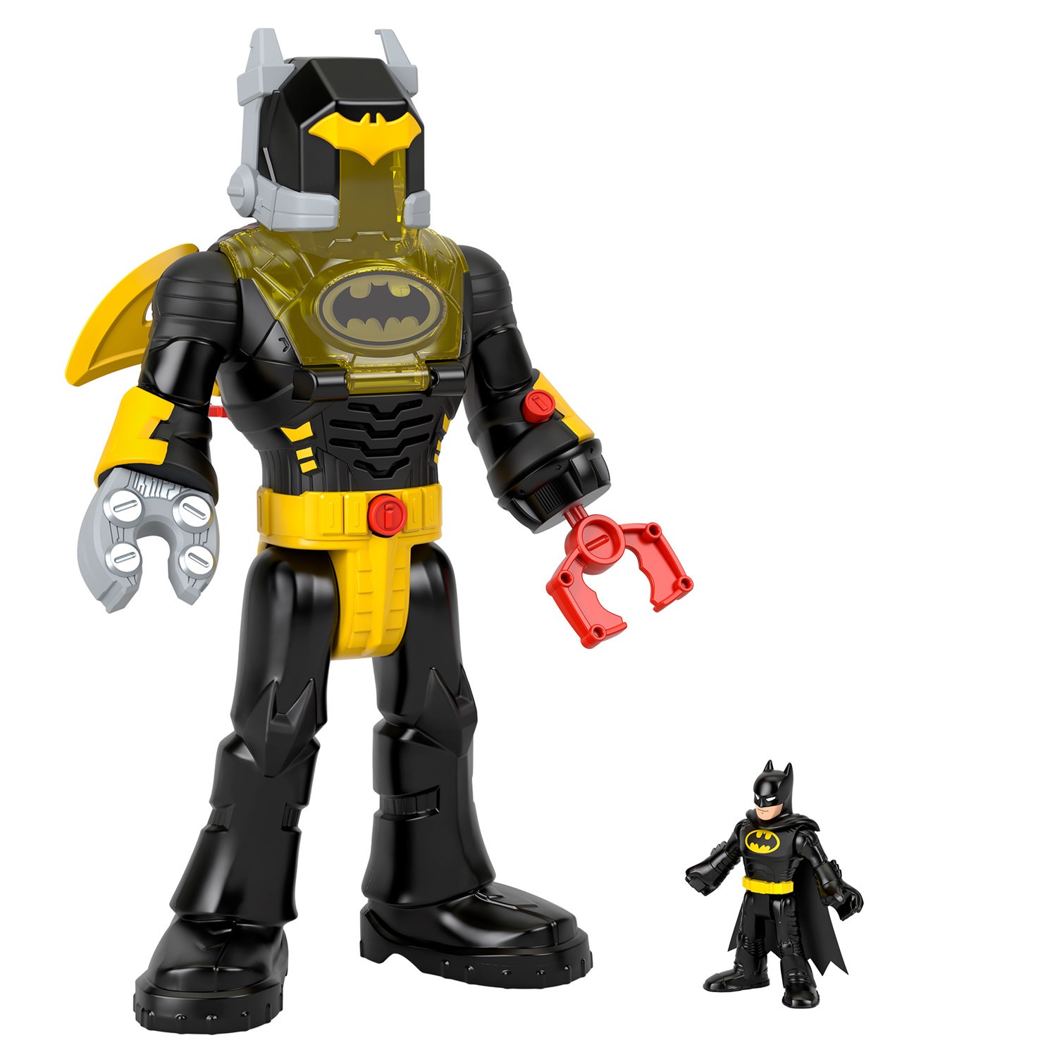 Fisher-Price Imaginext DC Super Friends - Batman Insider e il Bat Bot, robot alto 30 cm con luci, suoni, cabina di pilotaggio e 4 accessori inclusi, giocattolo per bambini 3 anni, HYG31