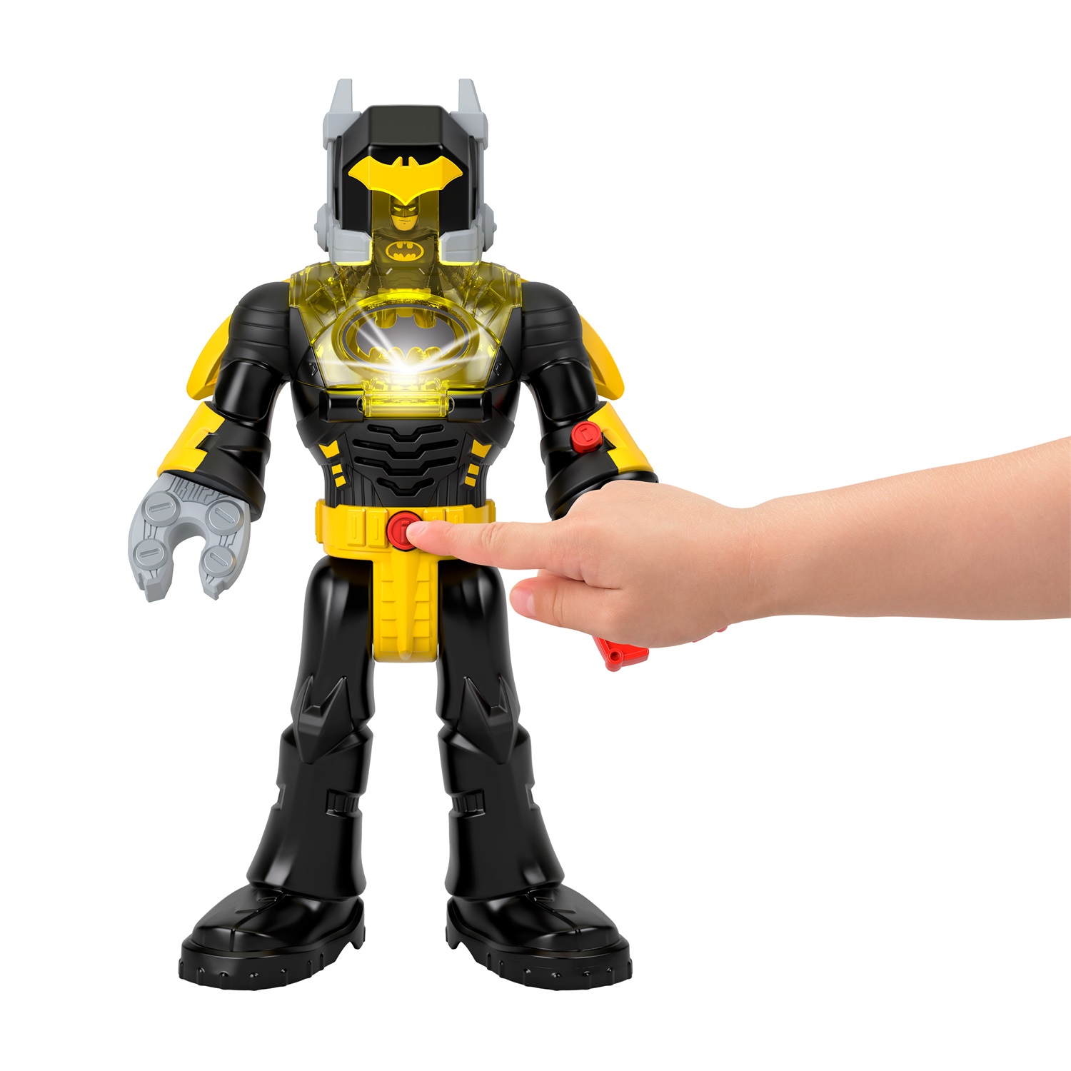 Fisher-Price Imaginext DC Super Friends - Batman Insider e il Bat Bot, robot alto 30 cm con luci, suoni, cabina di pilotaggio e 4 accessori inclusi, giocattolo per bambini 3 anni, HYG31