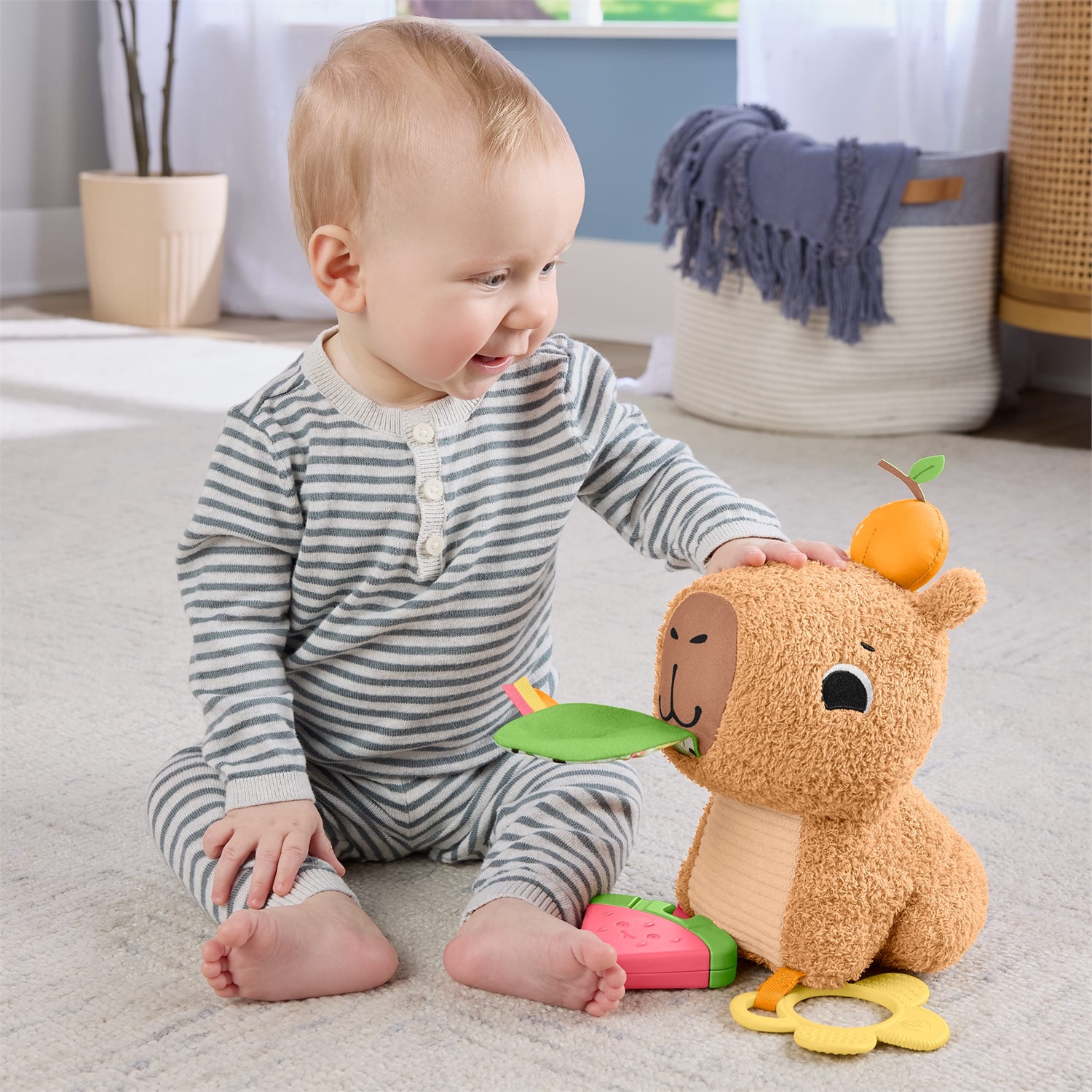Fisher-Price Marmotta Coccole e Merenda HYR54 - Peluche Sensoriale con Massaggiagengive e Sonaglino per Neonati, 3 mesi