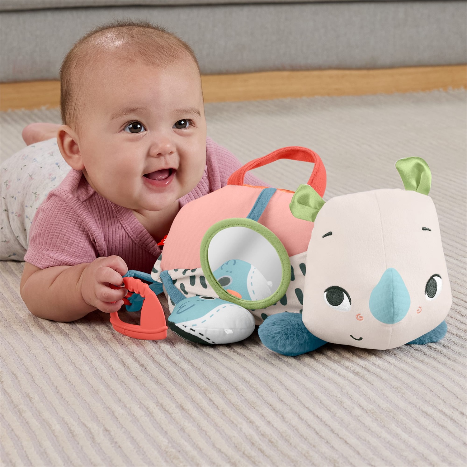 Fisher-Price Baby Rino Giochi sul Pancino - Peluche Educativo Sensoriale per Neonati 0 Mesi HYR55