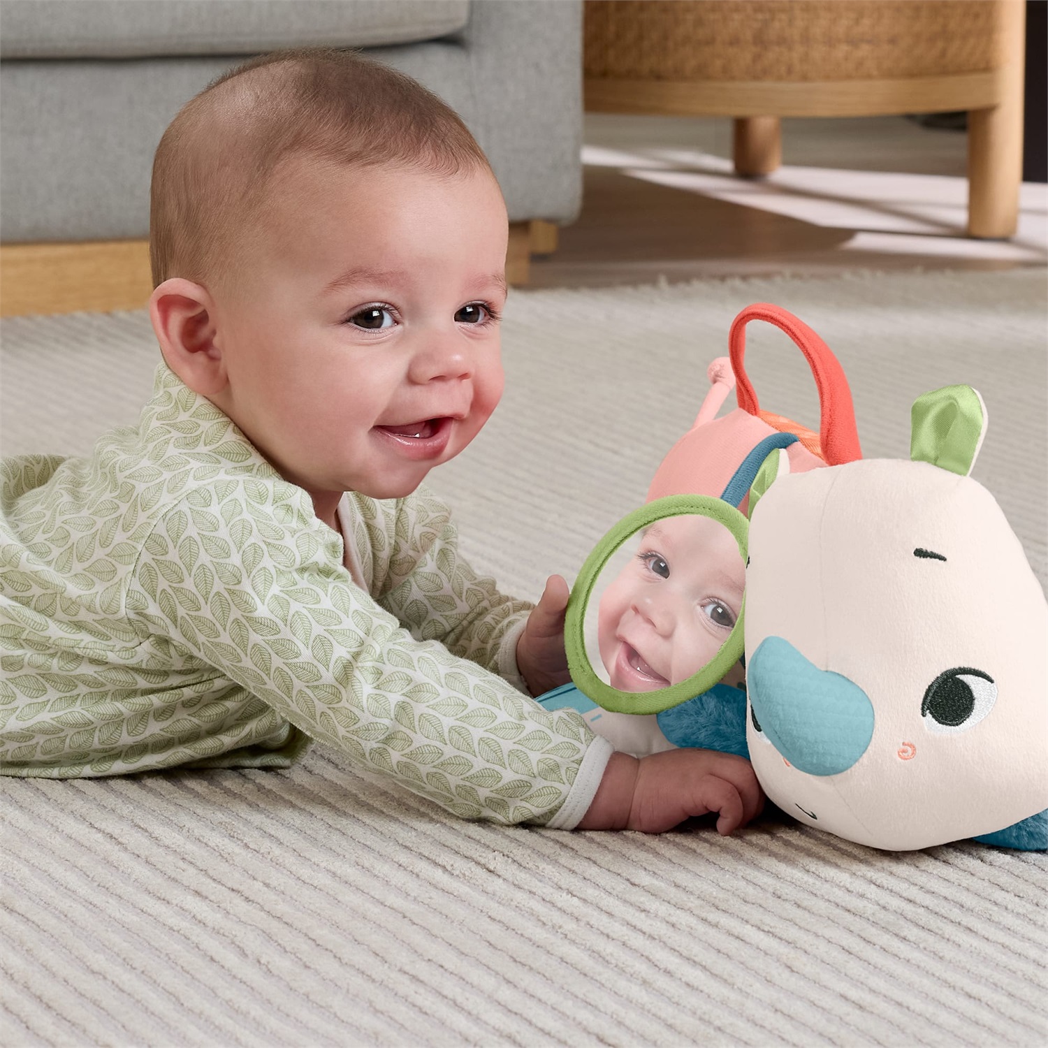 Fisher-Price Baby Rino Giochi sul Pancino - Peluche Educativo Sensoriale per Neonati 0 Mesi HYR55