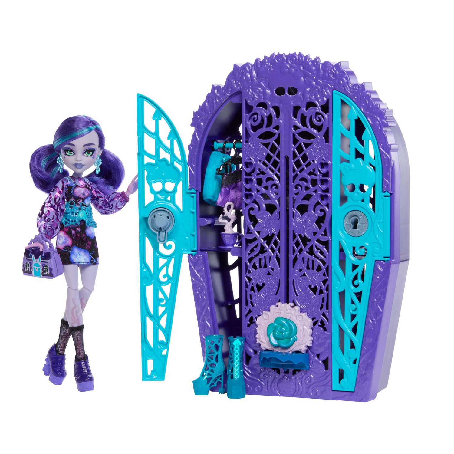 Monster High Segreti da Brivido - Set con Bambola Twyla e Guardaroba, 19 Accessori e Abiti Inclusi, Giocattolo per Bambini 4 Anni