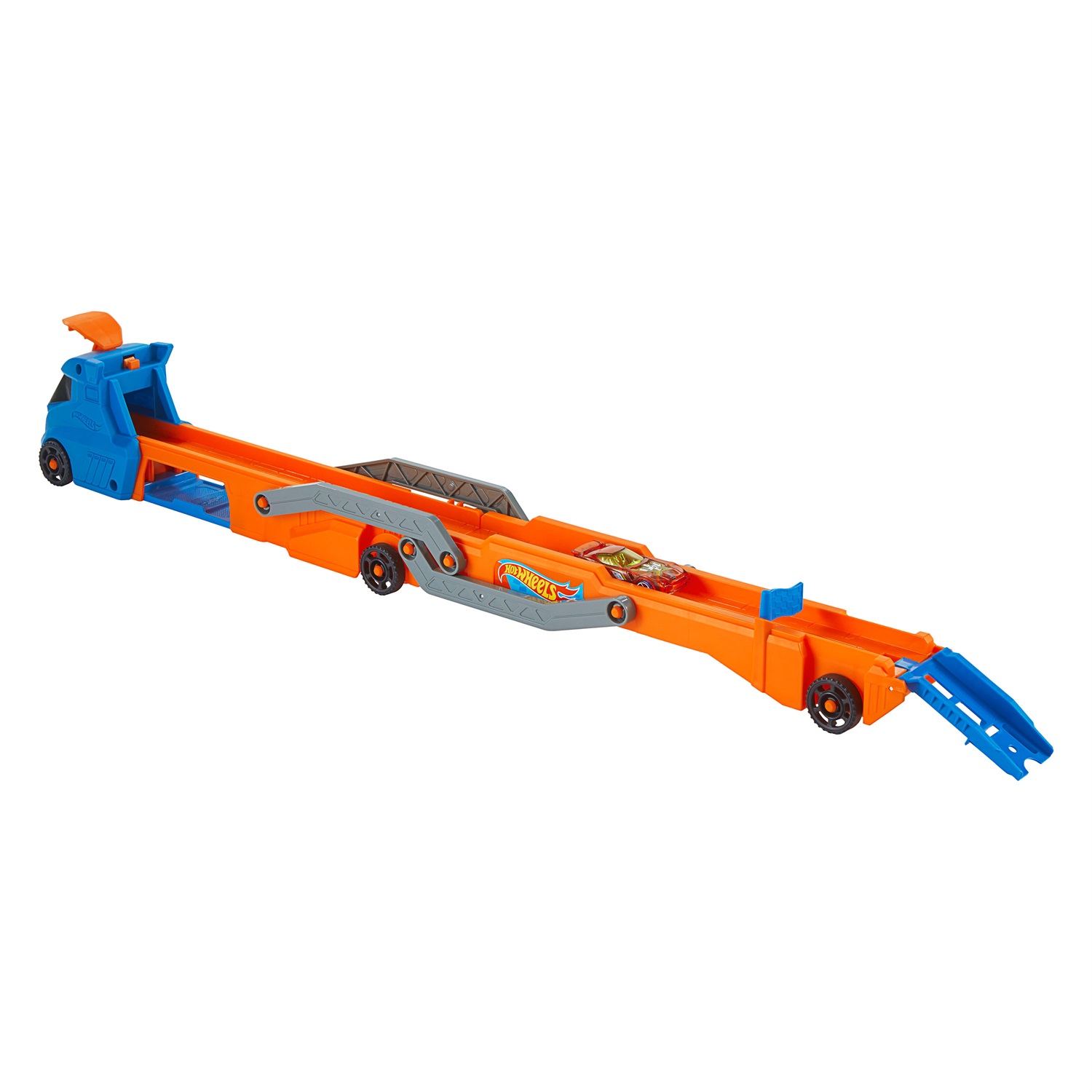 Hot Wheels Trasportatore con Pista Super Velocità HYT83 - Camion che Diventa Pista con Lanciatore, Contiene Fino a 9 Auto, Giocattolo per Bambini 3 Anni