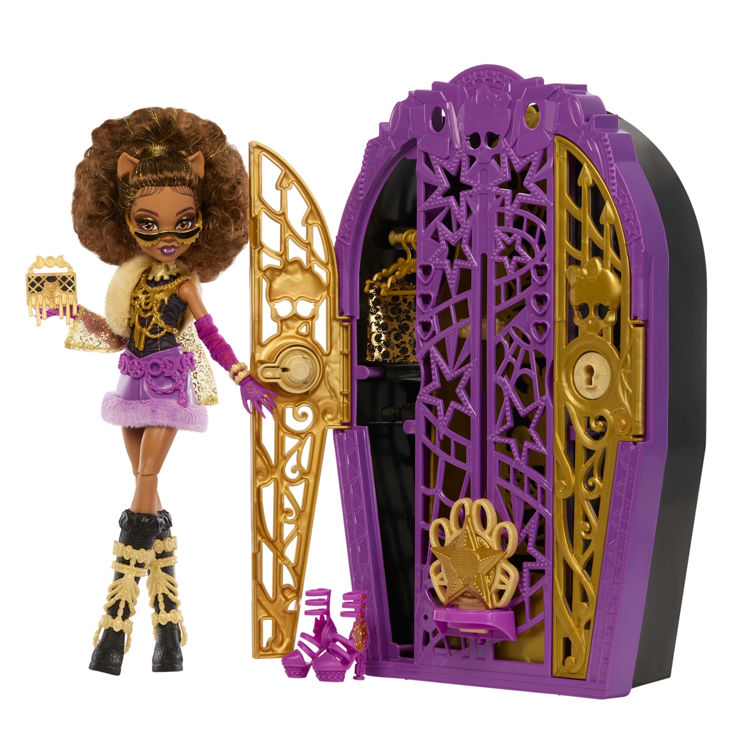Mattel Monster High Clawdeen Wolf Segreti da Brivido - I Misteri di Hauntlywood, bambola con guardaroba e 19 accessori glamour a sorpresa, giocattolo per bambini 4 anni, JBG80