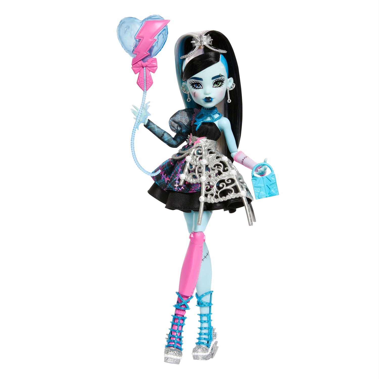 Monster High Frankie Stein Scary Sweet Birthday Doll con Abito Nero e Accessori a Tema, Rossetto, Palloncino, Regalo e Invito Inclusi, Giocattolo per Bambini 4 Anni, JBG75