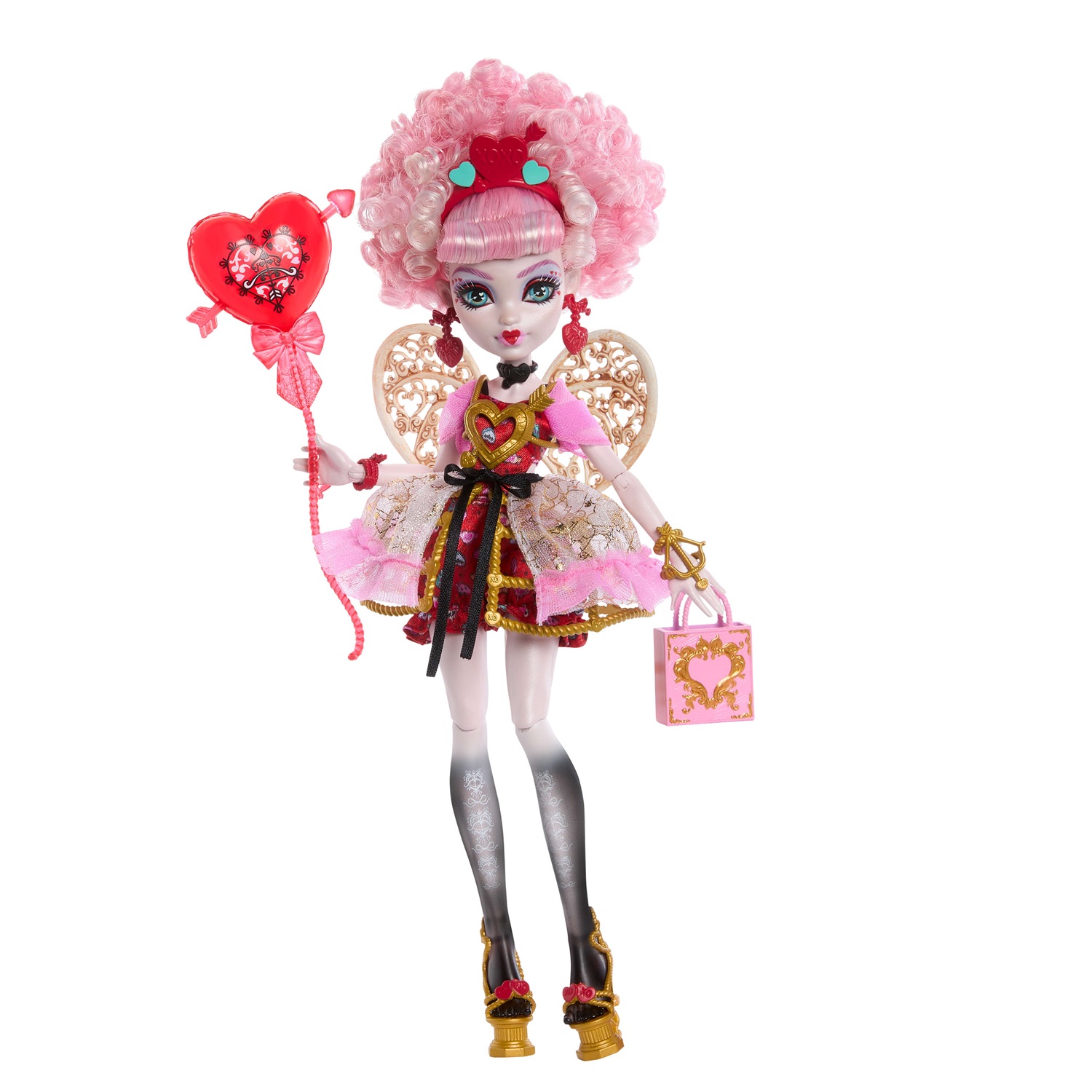 Monster High Cupid Asteria Scary Sweet Birthday - Bambola con Abito da Party Rosa e Rosso, Accessori a Tema Inclusi, Giocattolo per Bambini 4 anni, JBG77