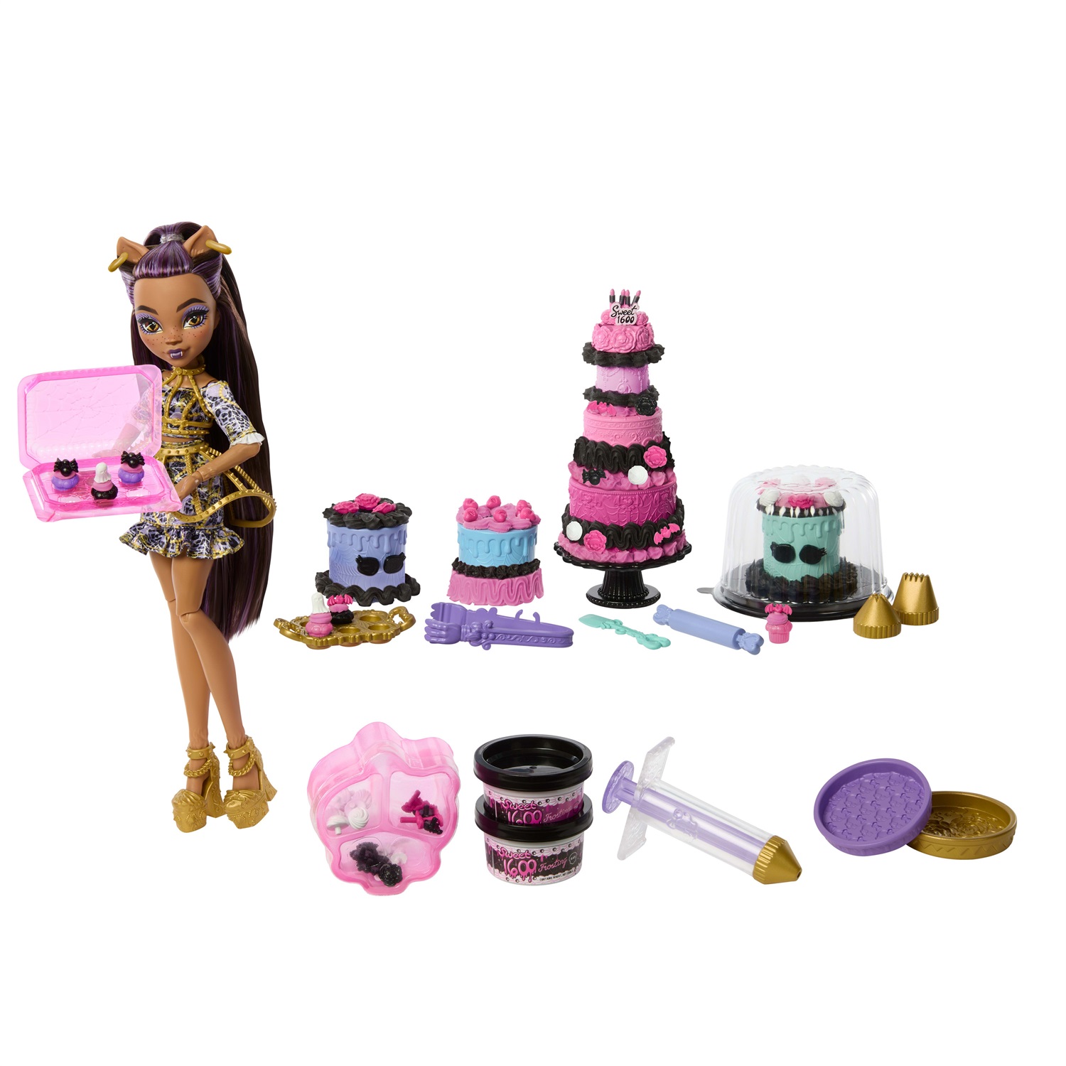 Monster High Clawdeen Wolf - Bambola Compleanno Spaventoso con Kit per Torte e Oltre 20 Accessori