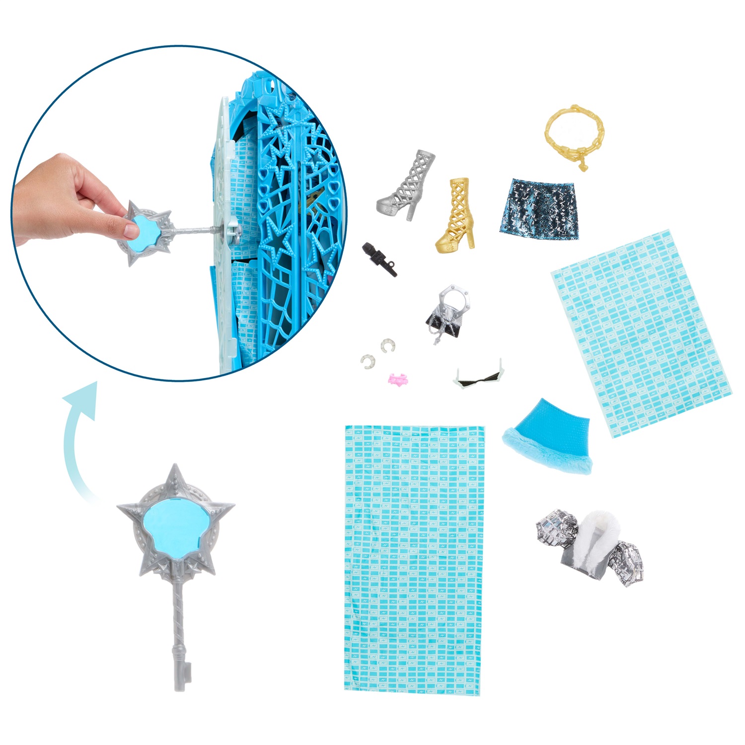 Monster High Segreti da Brivido - Frankie Stein I Misteri di Hauntlywood, bambola con abiti, guardaroba e 19 accessori glamour a sorpresa, giocattolo per bambini 4 anni