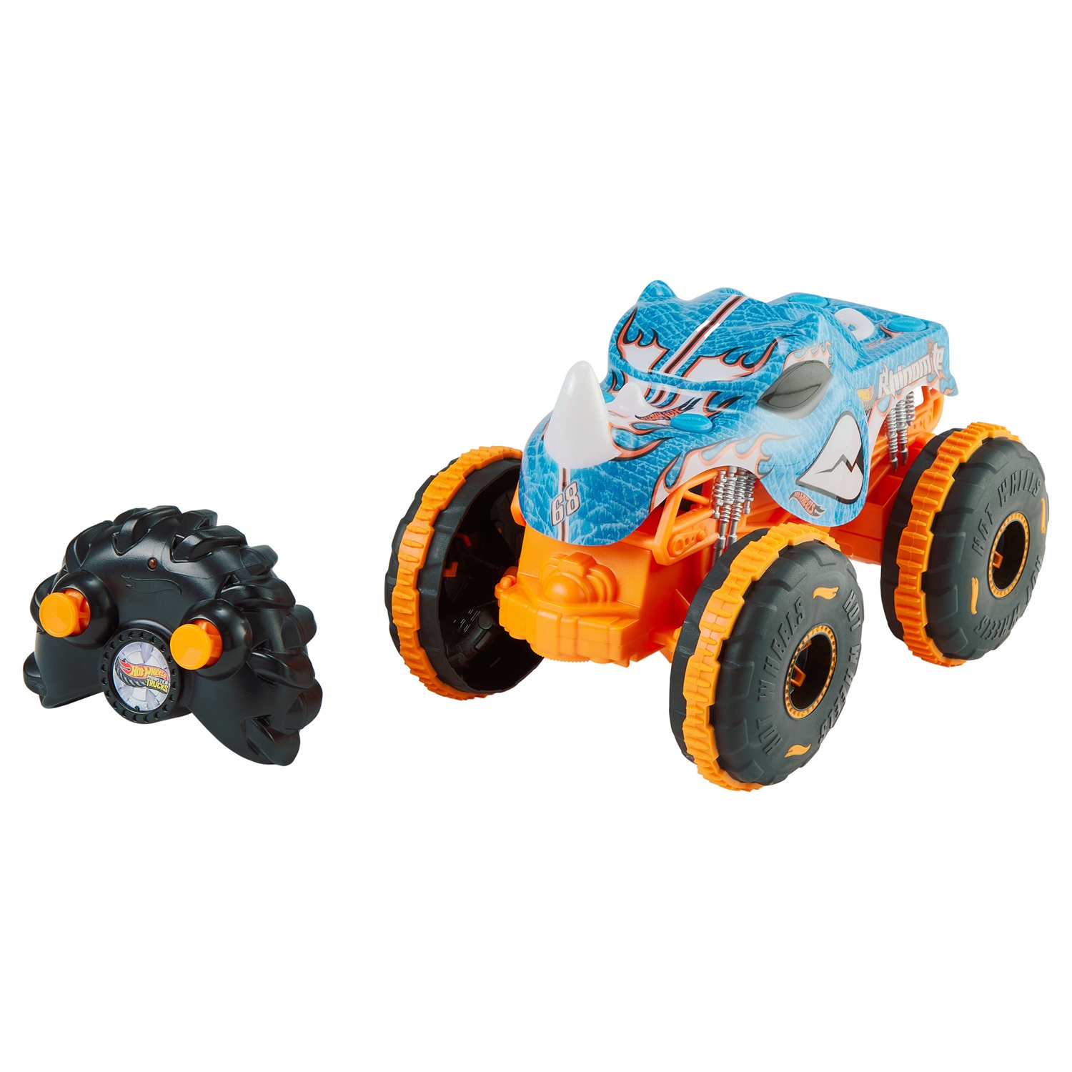 MATTEL Hot Wheels Monster Trucks Radiocomandato 1:24 Rhinomite con Pneumatici Grip Action