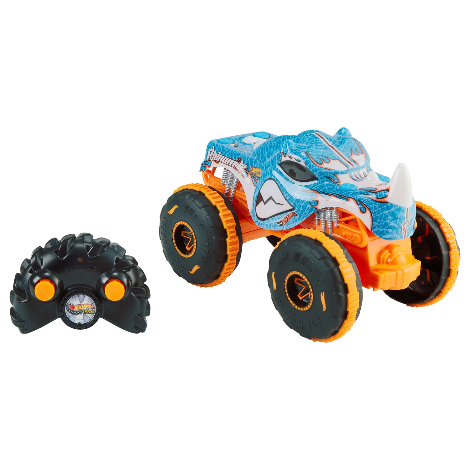 MATTEL Hot Wheels Monster Trucks Radiocomandato 1:24 Rhinomite con Pneumatici Grip Action