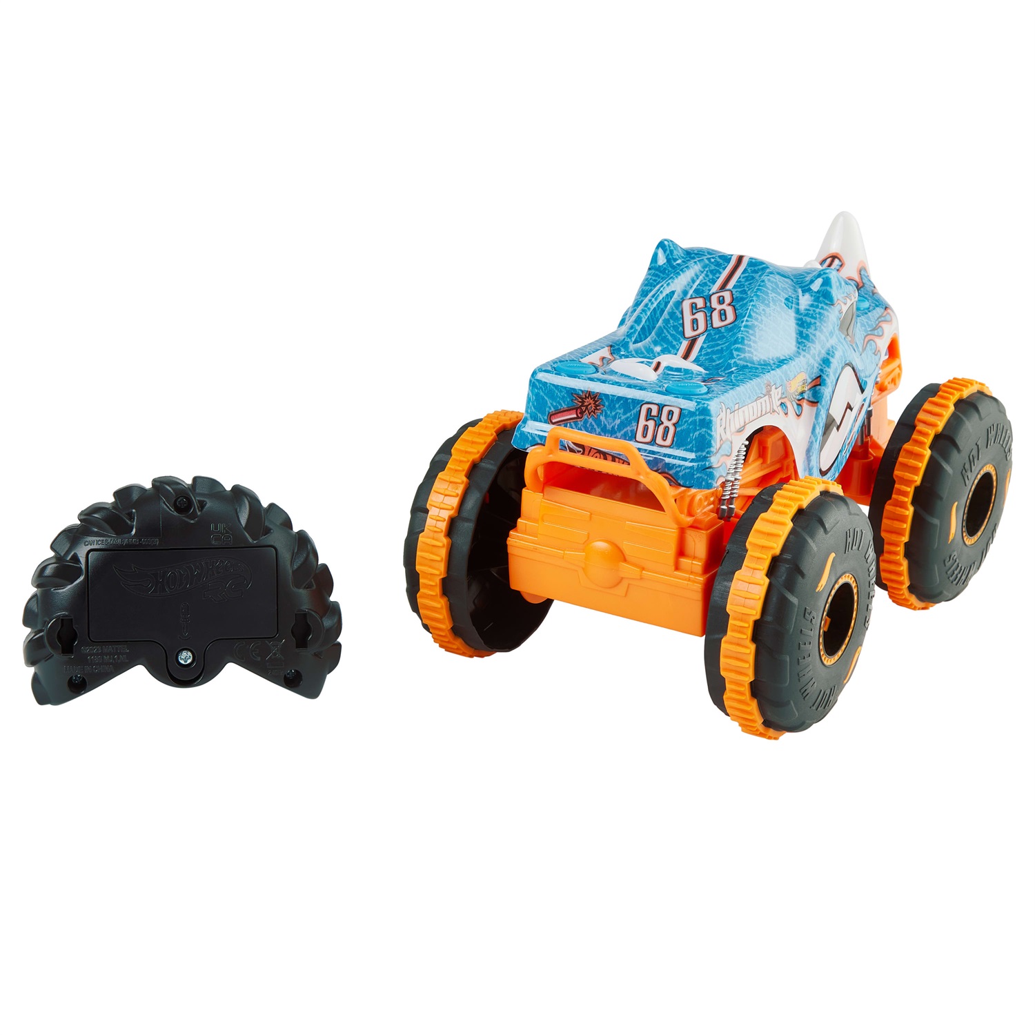 MATTEL Hot Wheels Monster Trucks Radiocomandato 1:24 Rhinomite con Pneumatici Grip Action