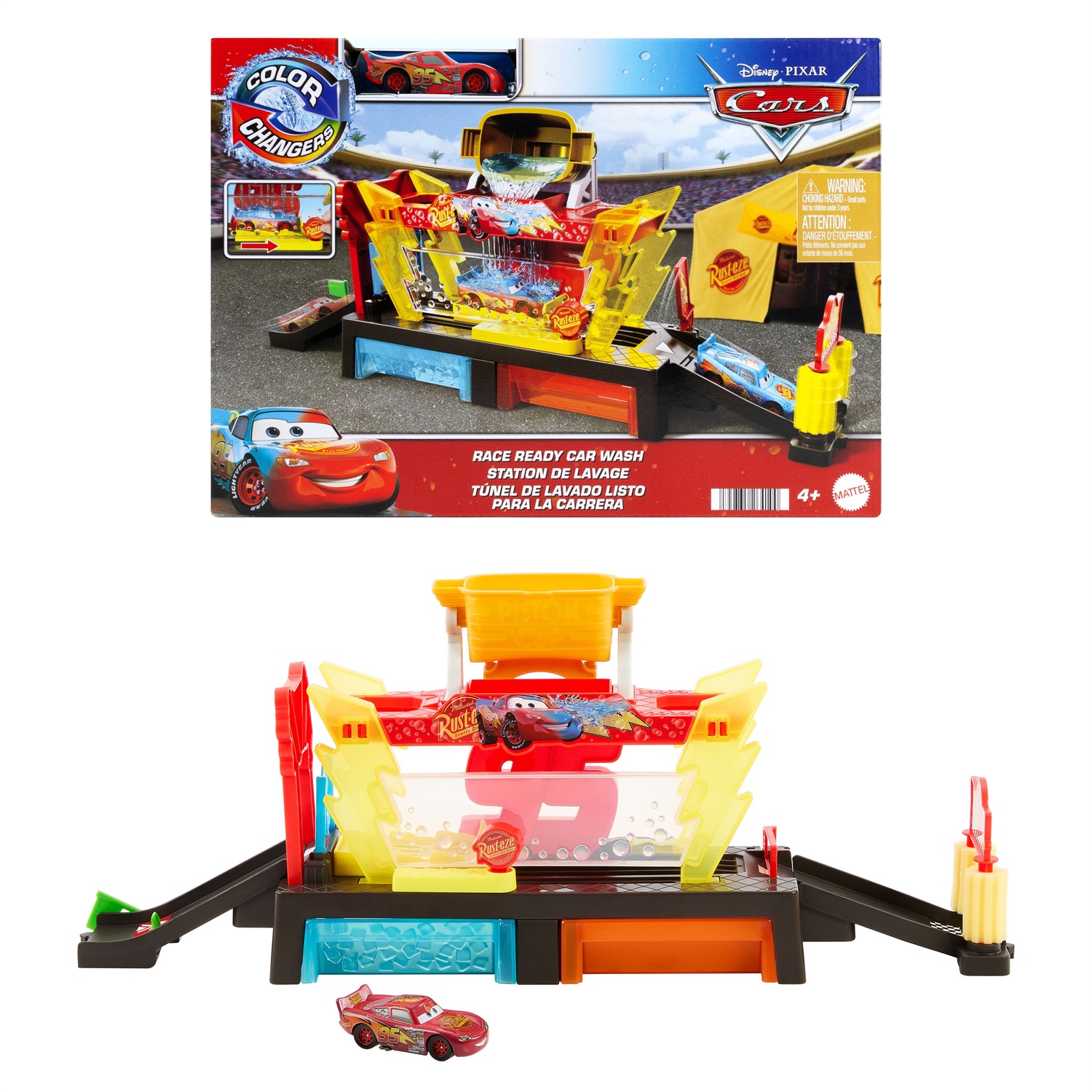 Mattel Disney Pixar Cars - Autolavaggio Corsa Cambia Colore Playset con Rampa e Vasca, Include Veicolo Saetta McQueen Cambia Colore, Giocattolo per Bambini 4 Anni