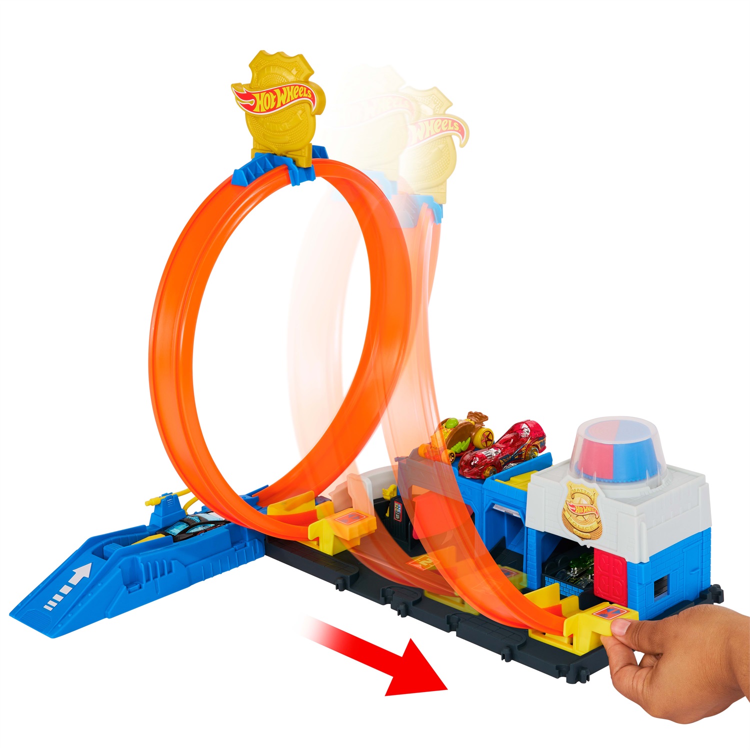 Hot Wheels City JBM71 - Super Stazione di Polizia con playset regolabile, 4 corsie, loop e macchinina inclusa, giocattolo per bambini 4 anni