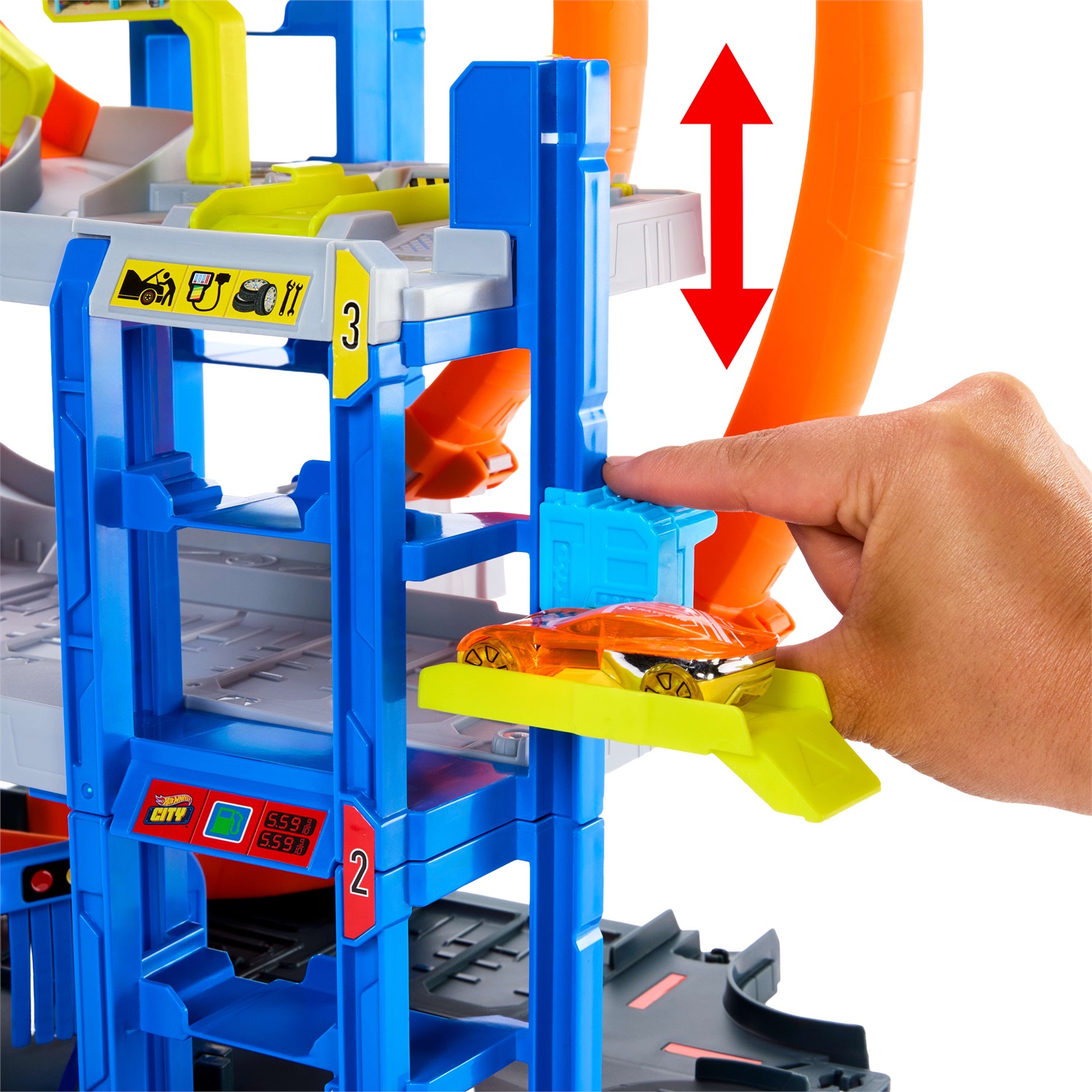 MATTEL Hot Wheels City Mega Loop Garage JBM74 - Playset Multilivello con 3 Livelli, 2 Loop, Auto e Elicottero