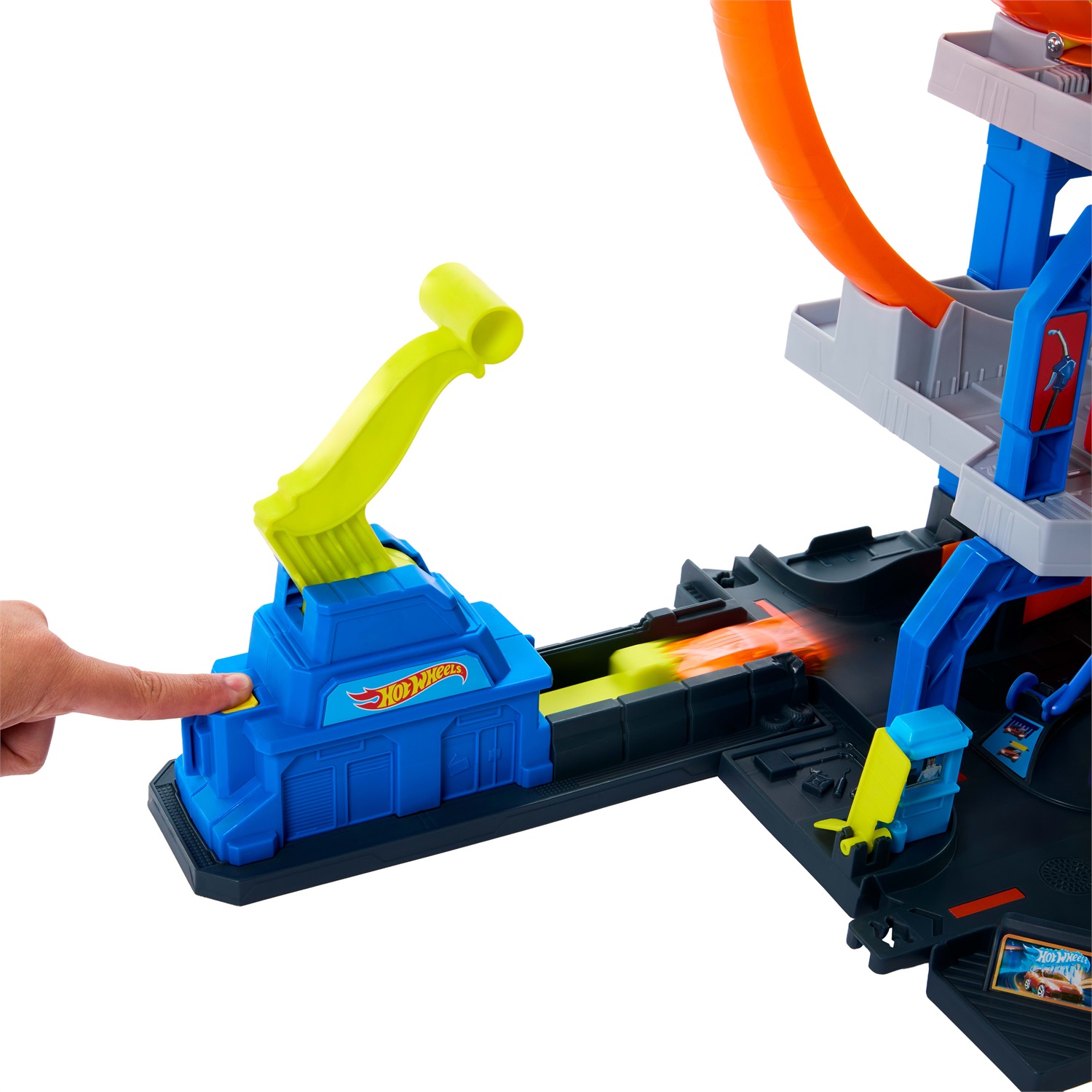 MATTEL Hot Wheels City Mega Loop Garage JBM74 - Playset Multilivello con 3 Livelli, 2 Loop, Auto e Elicottero