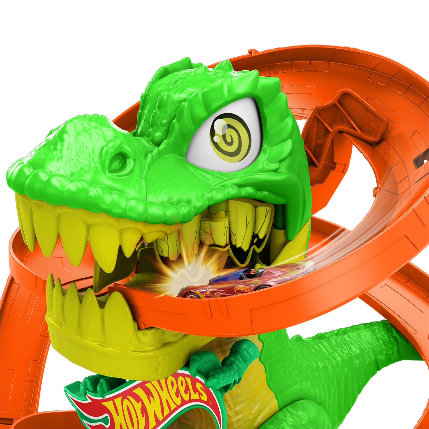 Hot Wheels JBM73 T-Rex Battaglia Infuocata - Playset con Camion dei Pompieri e Dinosauro con Occhi Rotanti, Giocattolo per Bambini 4 Anni