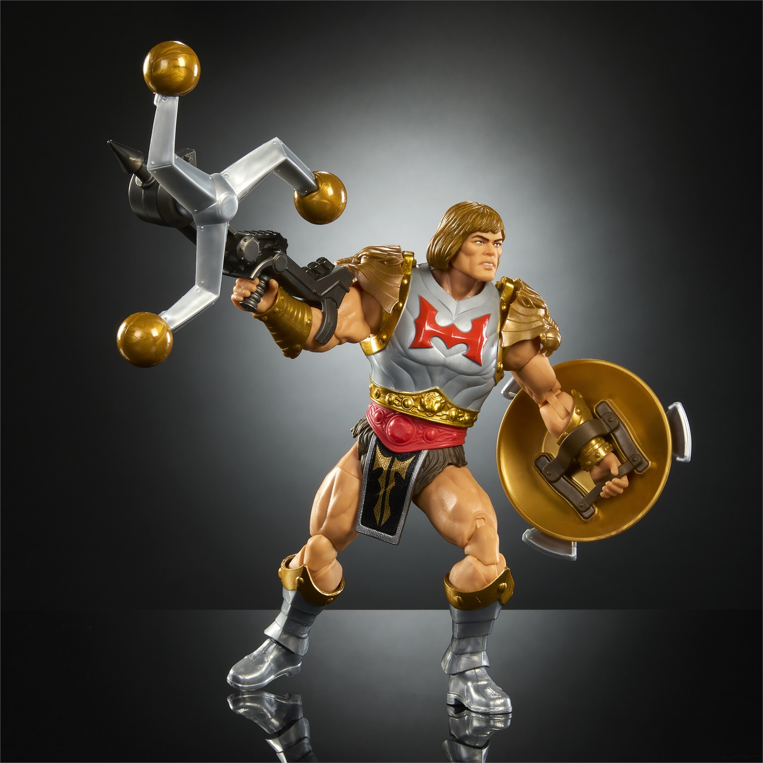 Mattel Masters of the Universe Masterverse - Flying Fists He-Man, action figure con arma rotante, scudo e 30 punti d'articolazione, per bambini 6 anni