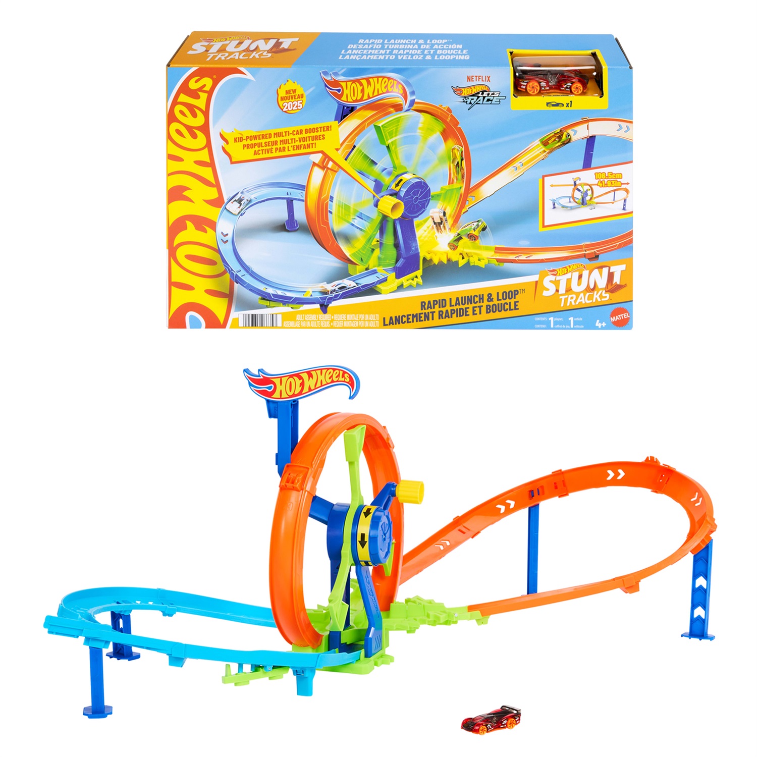 Hot Wheels JBX65 - Pista Loop Rotante con Macchinina Inclusa, Playset con Zona Scontro e Loop a Propulsione, Giocattolo per Bambini 3 Anni
