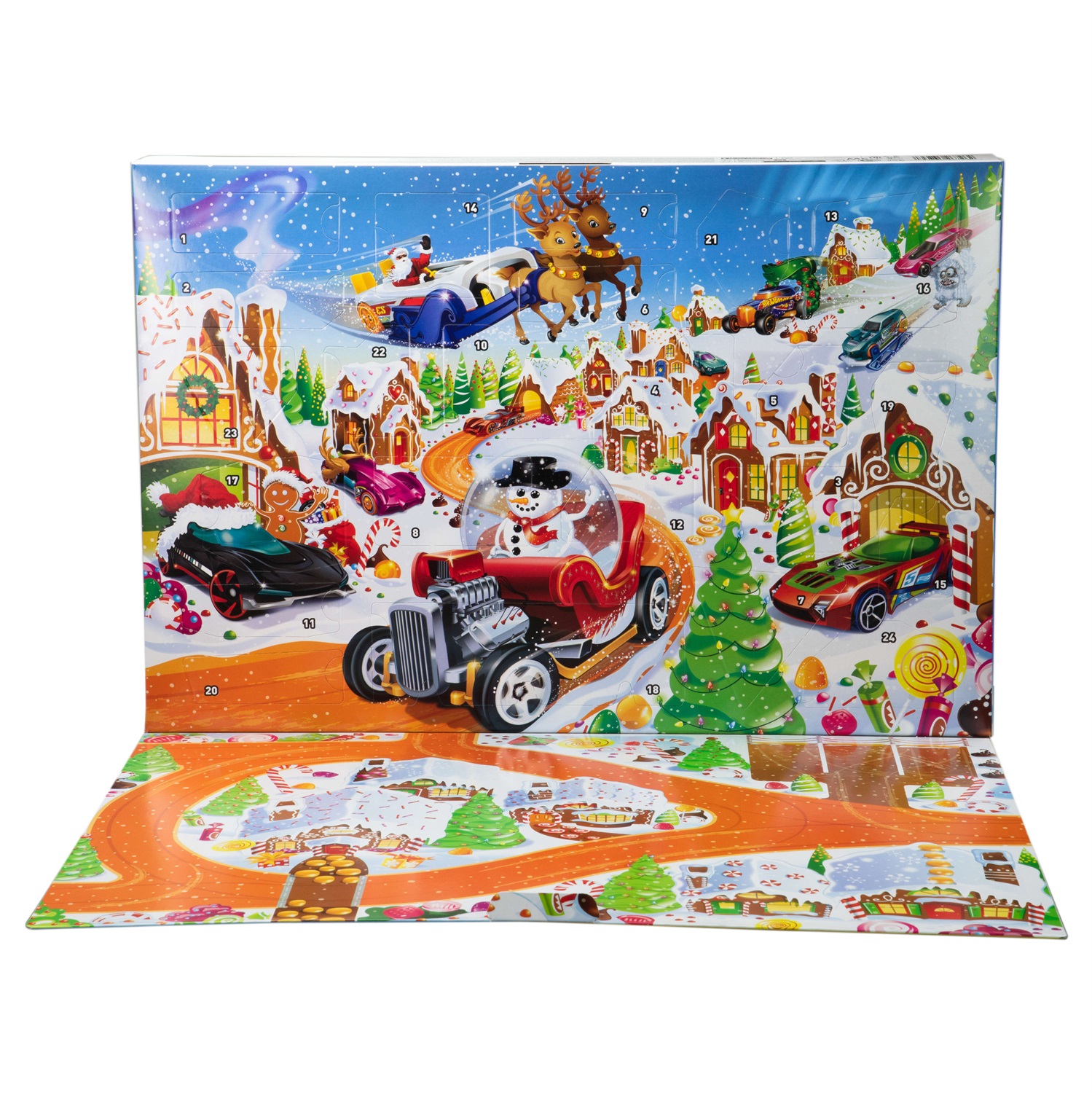 Hot Wheels JCB47 Calendario dell'Avvento 2025 con 10 macchinine, 10 clip e 14 accessori, giocattolo per bambini 3 anni