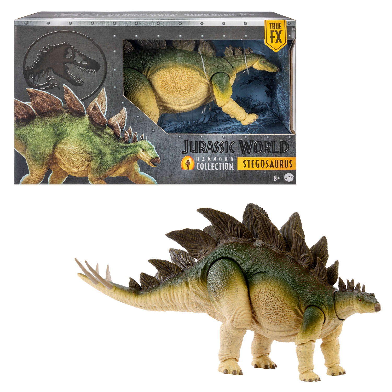 Mattel Jurassic World Hammond Collection Stegosauro - Action Figure Deluxe del Film Il Mondo Perduto con Coda Snodata, JCH08, Marrone
