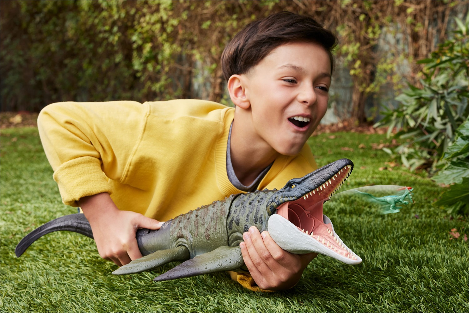 Mattel Jurassic World Mosasauro Morso Letale JCH00 - Action Figure Snodata con Doppio Attacco e Mini Dilofosauro Incluso