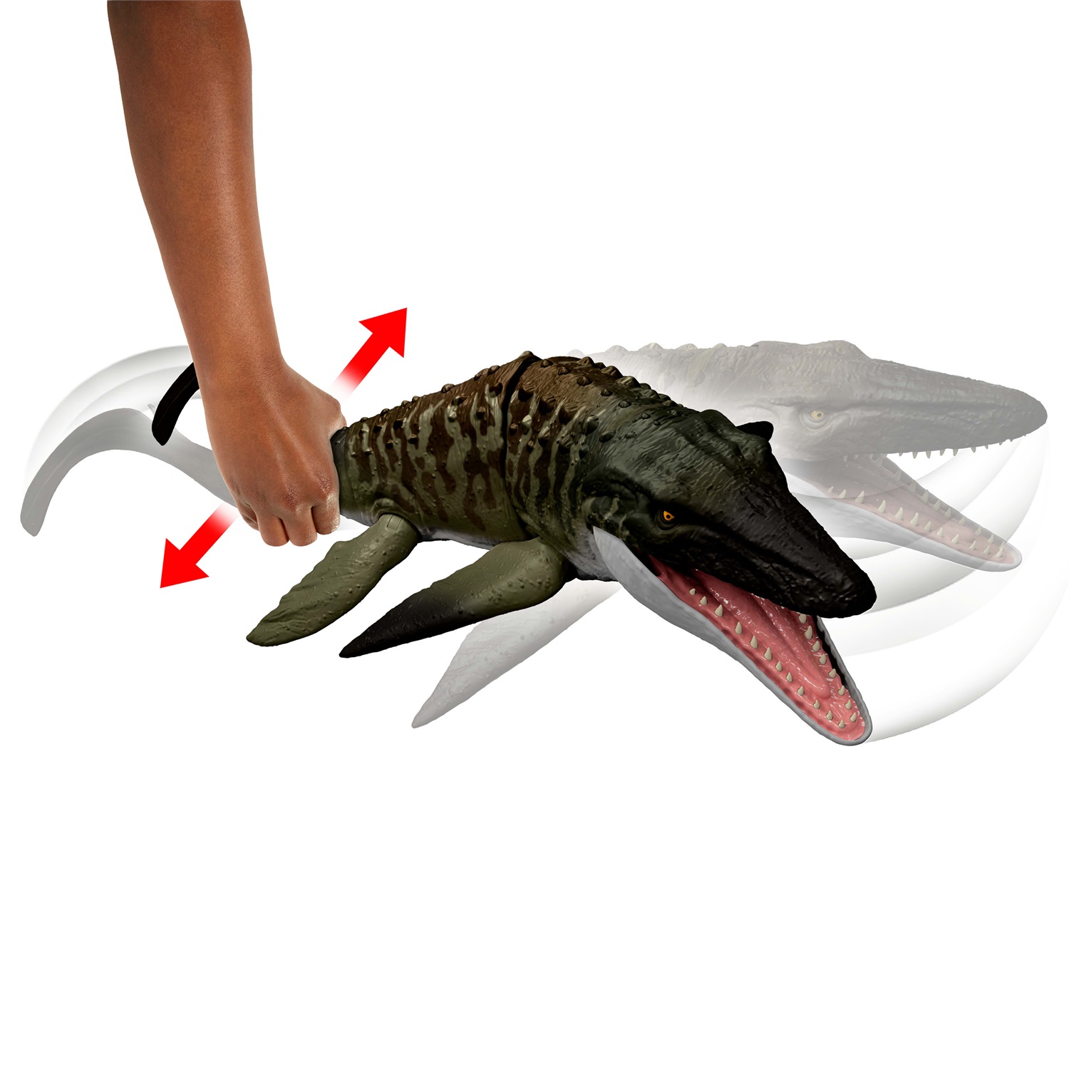 Mattel Jurassic World Mosasauro Morso Letale JCH00 - Action Figure Snodata con Doppio Attacco e Mini Dilofosauro Incluso