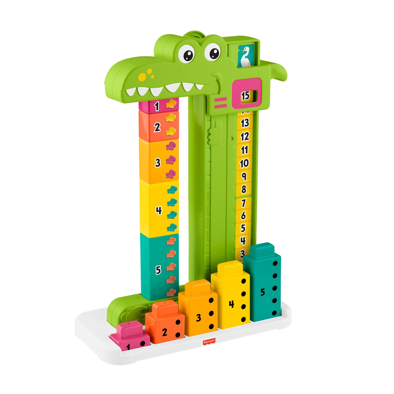 Fisher-Price Coccodrillo Conta e Somma JCT13 - Giocattolo educativo con 10 blocchi impilabili per l'apprendimento del conteggio e delle somme, adatto per bambini 3 anni