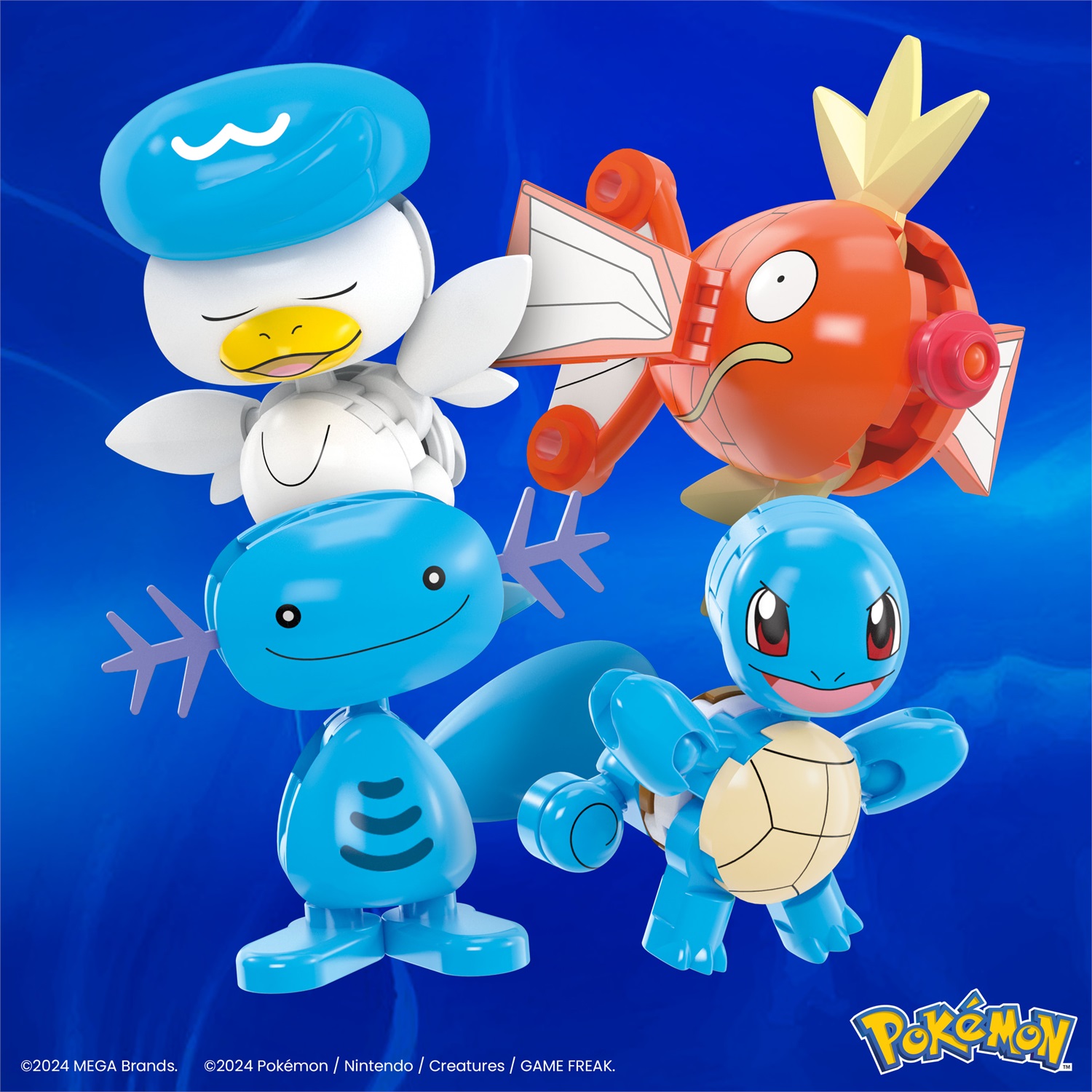 Mega Brands MEGA Pokémon - Squadra di Tipo Acqua, set da costruire con 79 pezzi, include Squirtle, Magikarp, Shellder, Quaxly e 4 Poké Ball con perni, giocattolo per bambini, 6 anni