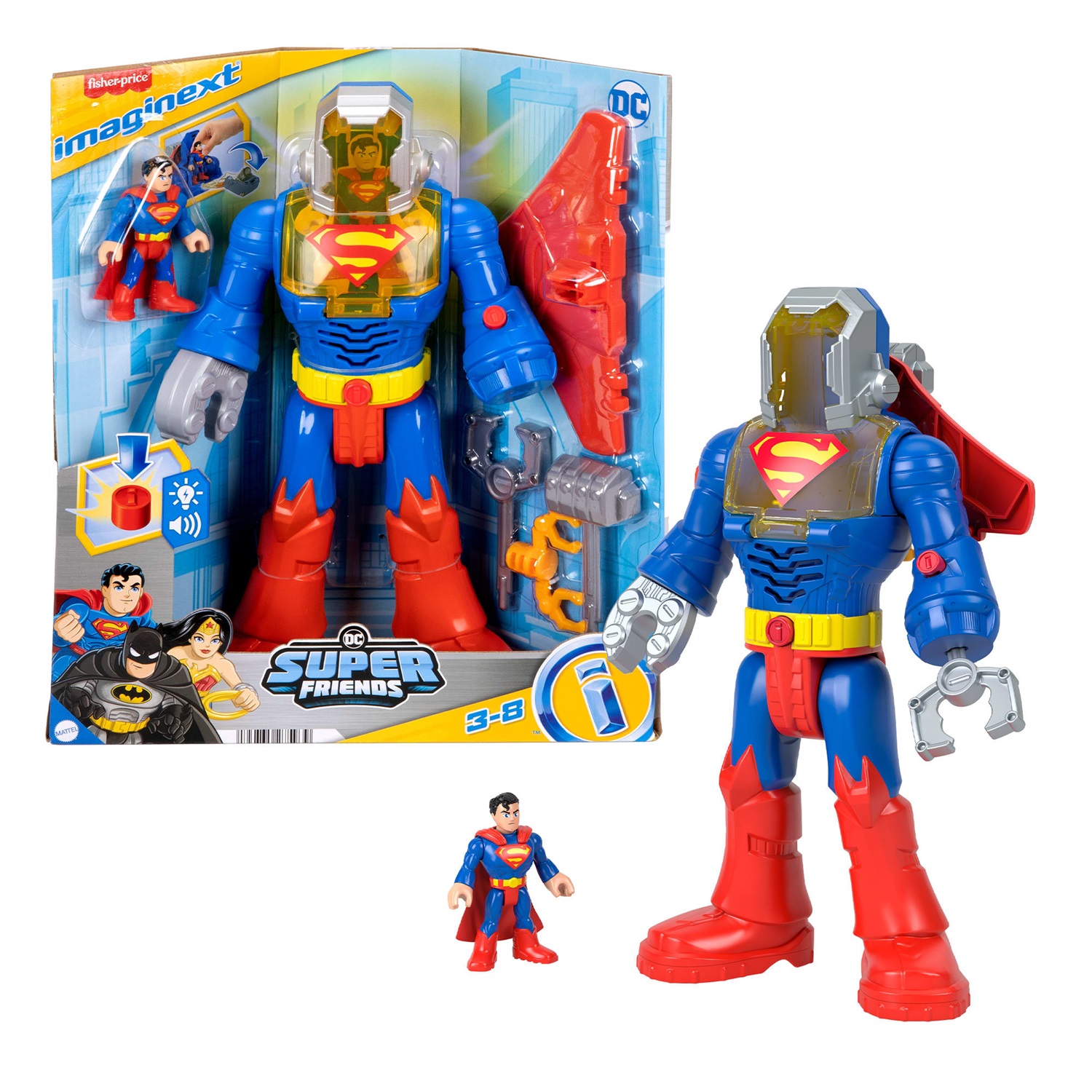 Fisher-Price Imaginext DC Super Friends - Robot Superman Insider e Corazza con Luci e Suoni, Giocattolo per Bambini 3 Anni, JCT47