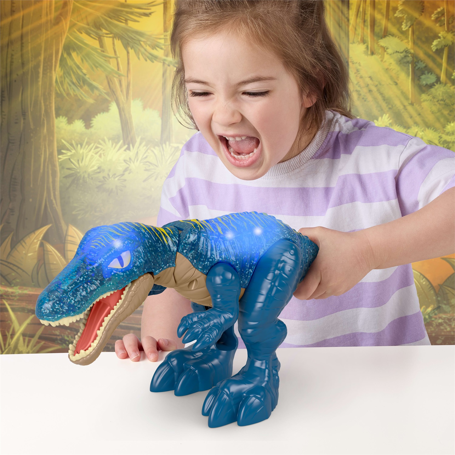 Fisher-Price Baryonyx Super Ruggito - Dinosauro con coda attivabile, luci, suoni e fauci in azione, giocattolo per bambini 3 anni