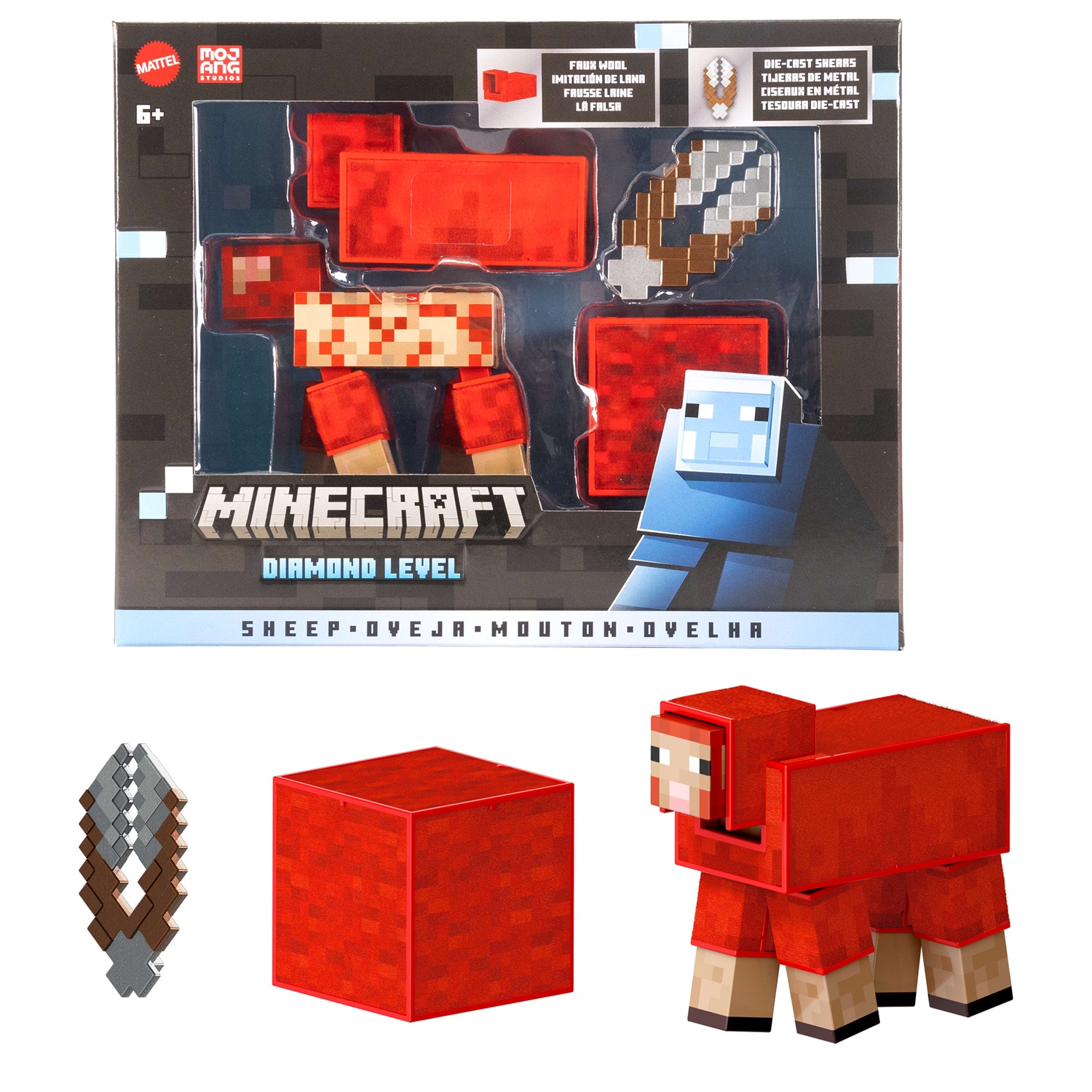 Mattel Minecraft - Pecora Livello Diamante, action figure da collezione alta 14 cm con 3 accessori, design pixelato per bambini 6 anni