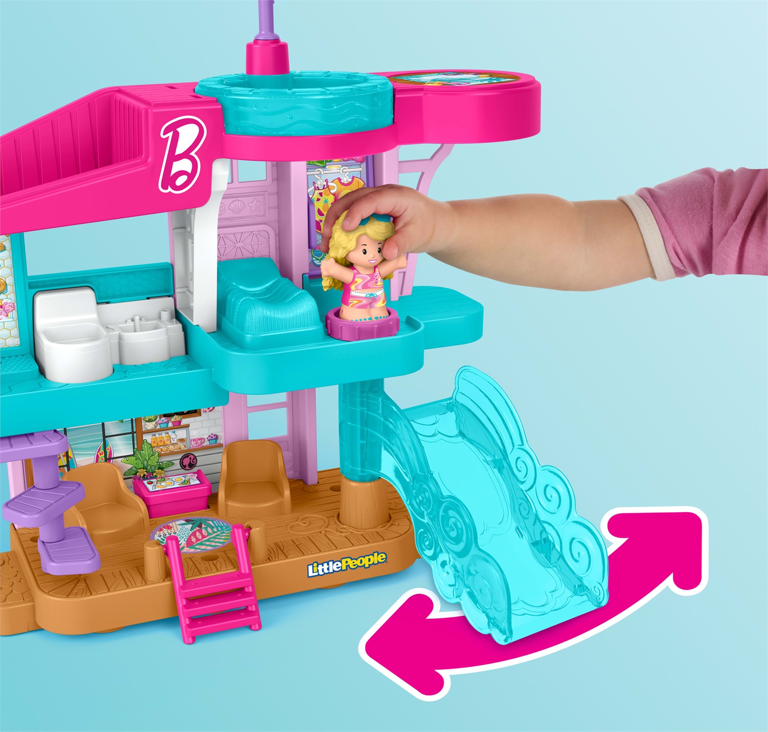 Fisher-Price Little People Barbie - Casa al Mare con 3 piani, 2 personaggi e accessori inclusi