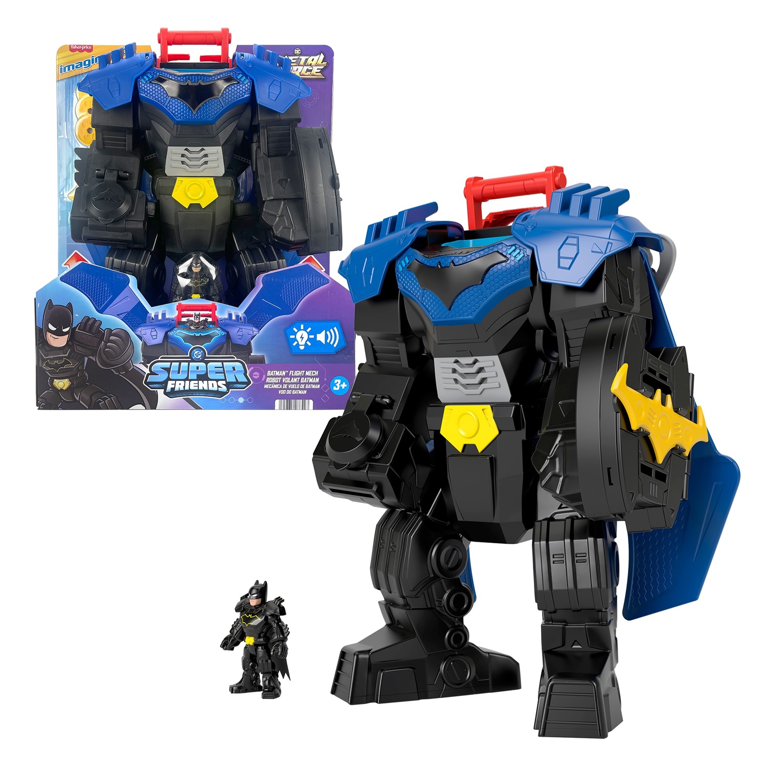 Imaginext DC Super Friends - Robot Volante di Batman con luci e suoni, 36 cm, personaggio e accessori inclusi