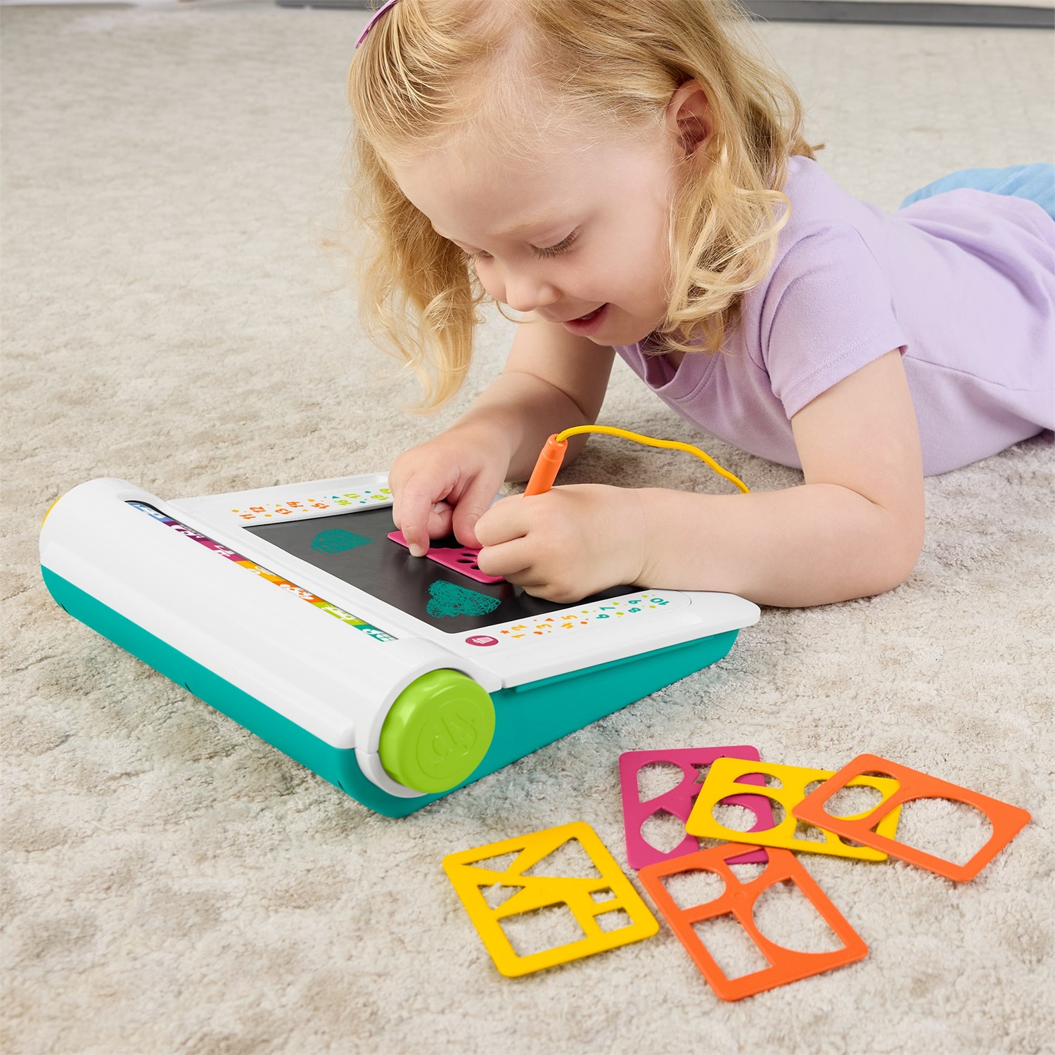 Fisher-Price Postazione Impara e Scarabocchia - Tablet Educativo con Schermo LCD e 6 Stencil Inclusi per Bambini dai 3 Anni