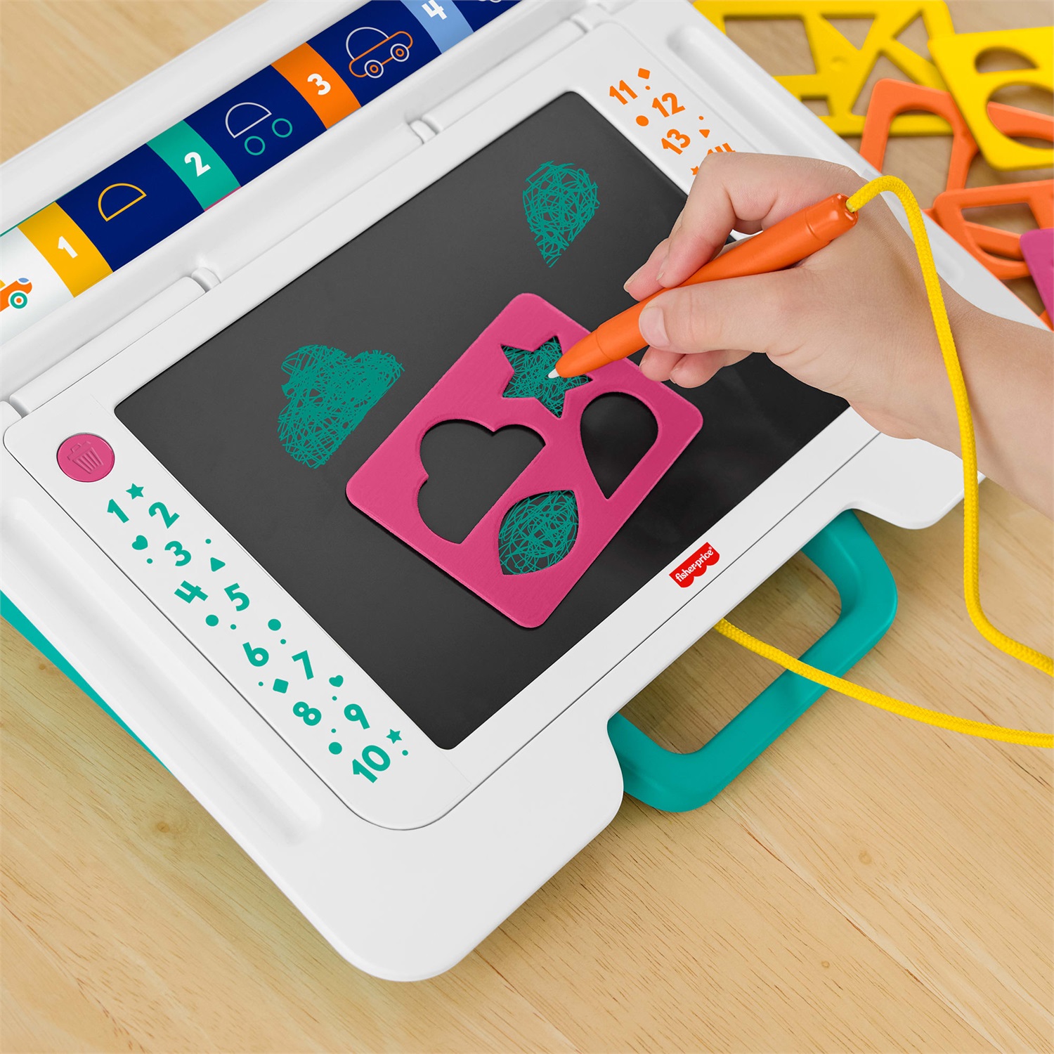 Fisher-Price Postazione Impara e Scarabocchia - Tablet Educativo con Schermo LCD e 6 Stencil Inclusi per Bambini dai 3 Anni