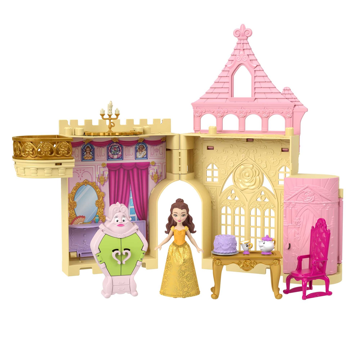 Mattel Disney Princess - Il Castello di Belle con Mini Bambola e 9 Accessori, Set da Gioco Ispirato a La Bella e la Bestia, 3 Anni, JDP54