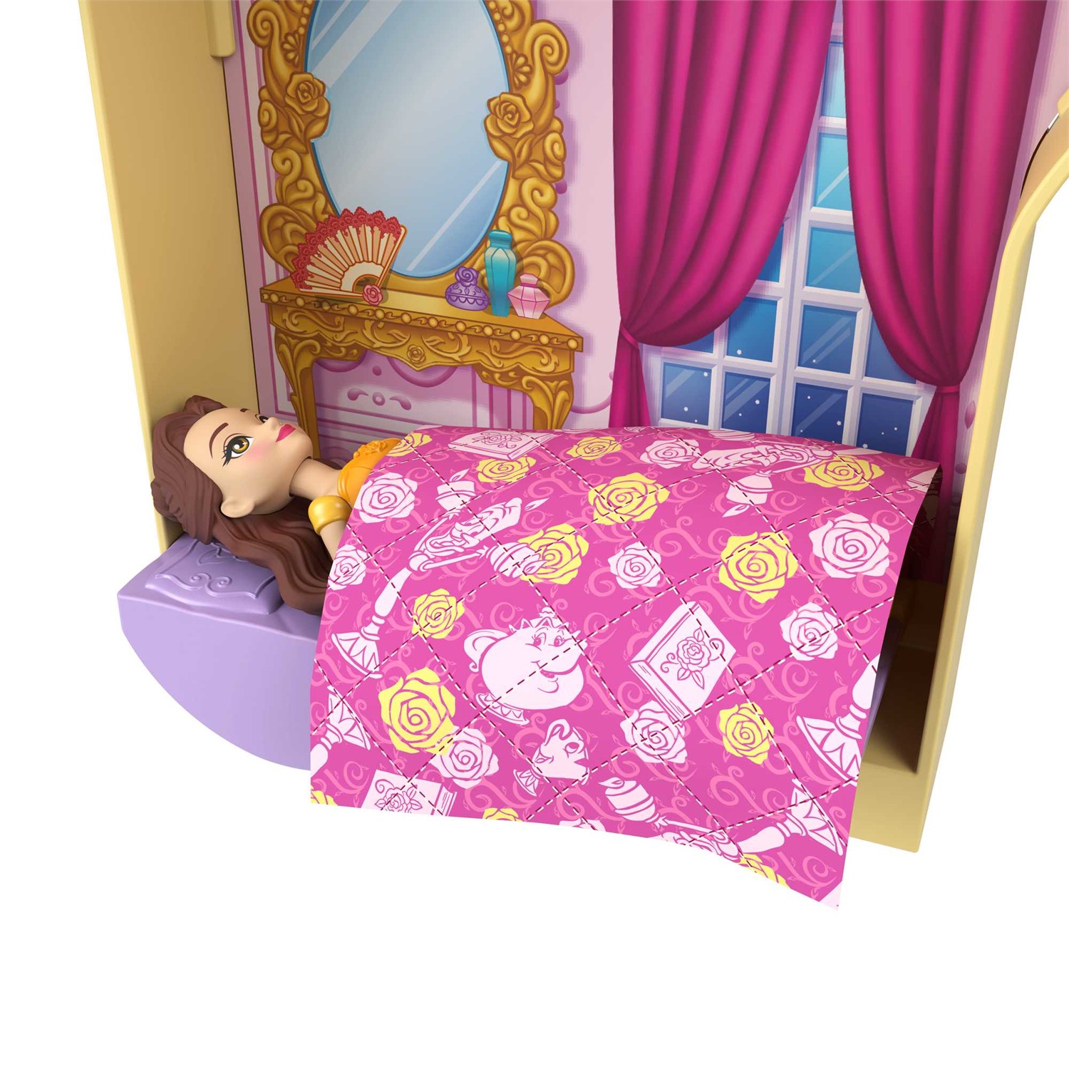 Mattel Disney Princess - Il Castello di Belle con Mini Bambola e 9 Accessori, Set da Gioco Ispirato a La Bella e la Bestia, 3 Anni, JDP54