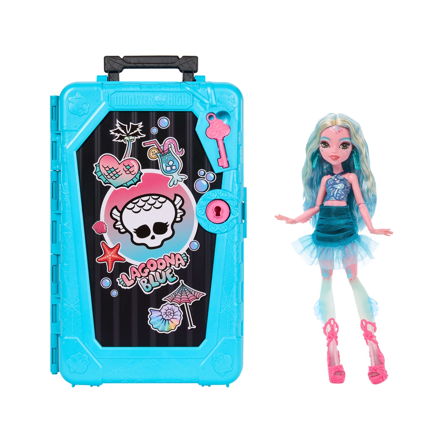 Mattel Monster High Lagoona Blue - Bambola con Valigia e 19 Sorprese, Set per Bambini 4