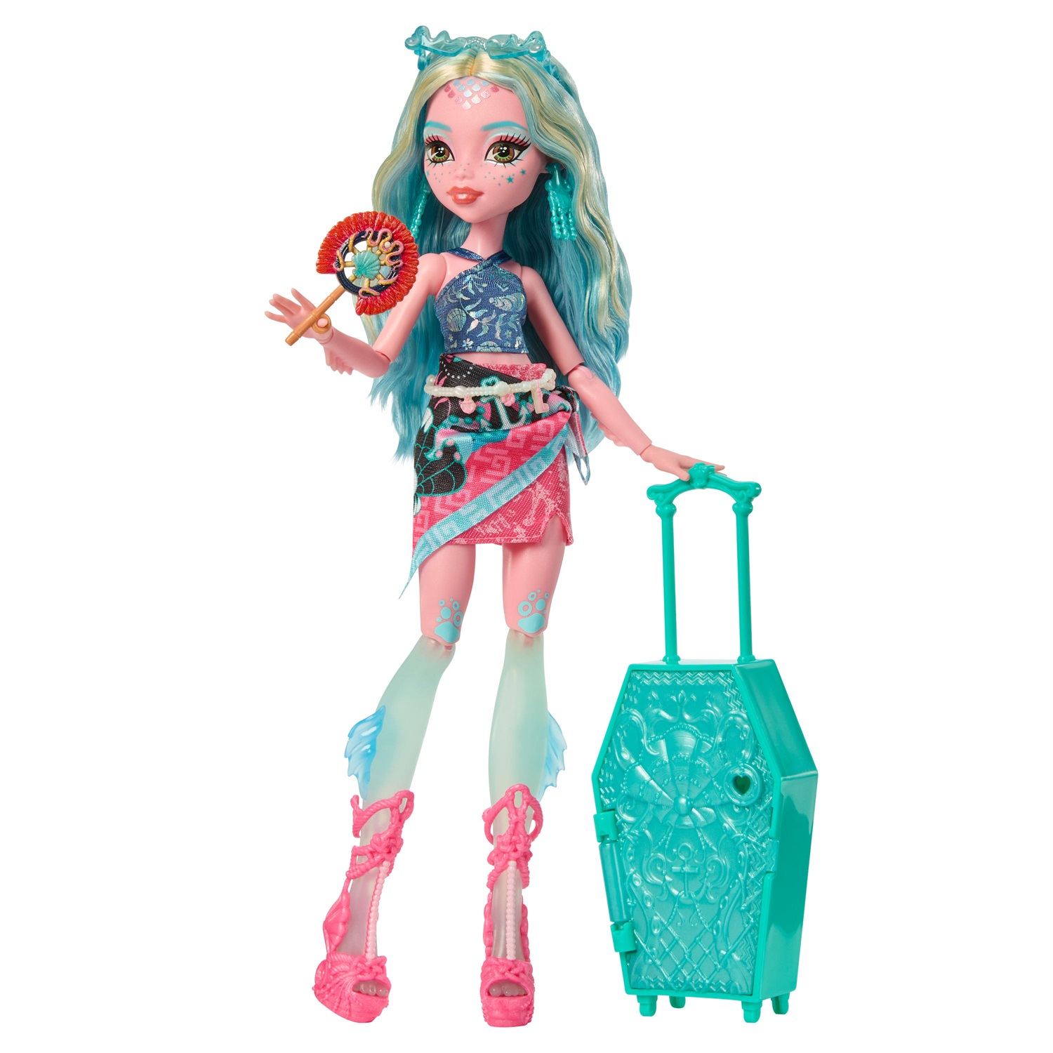 Mattel Monster High Lagoona Blue - Bambola con Valigia e 19 Sorprese, Set per Bambini 4