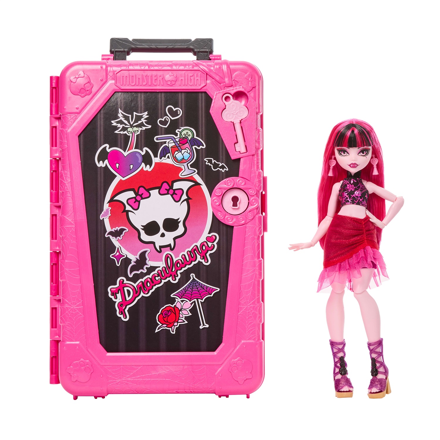 Monster High Segreti da Brivido - Draculaura con Valigia e 19 Sorprese, Set per Bambini 4 Anni