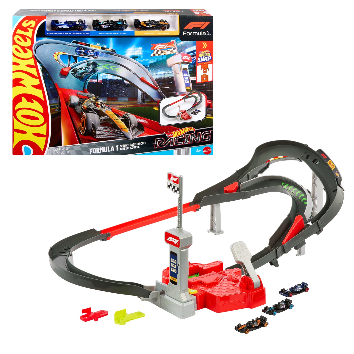 Hot Wheels Circuito Super Sprint Formula 1 con 3 Veicoli Die-Cast e Due Modalità di Gioco