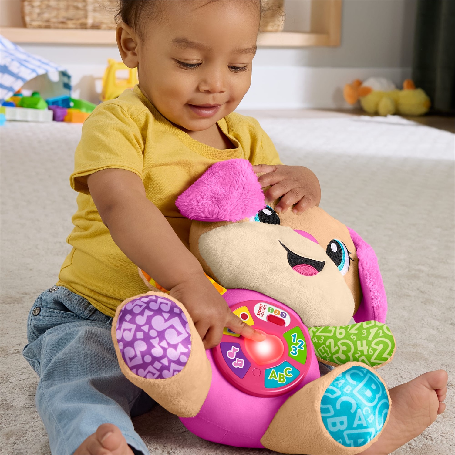 Fisher-Price JFD31 Ridi e Impara - Peluche Musicale Interattivo per Bambini 6 Mesi con Luci e Oltre 80 Canzoni