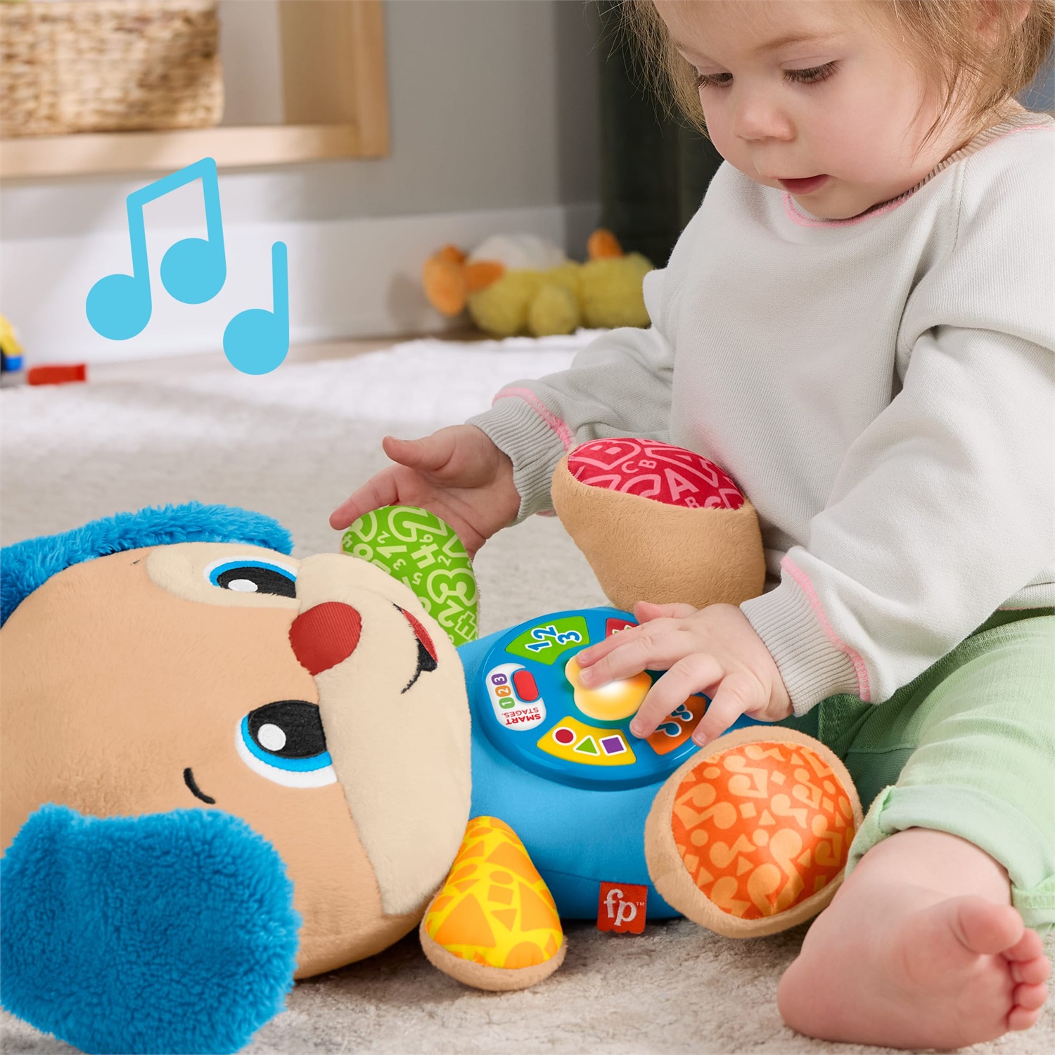 Fisher-Price Cagnolino Smart Stages - Peluche Musicale Multilingue per Neonati con Luci e Oltre 80 Canzoni