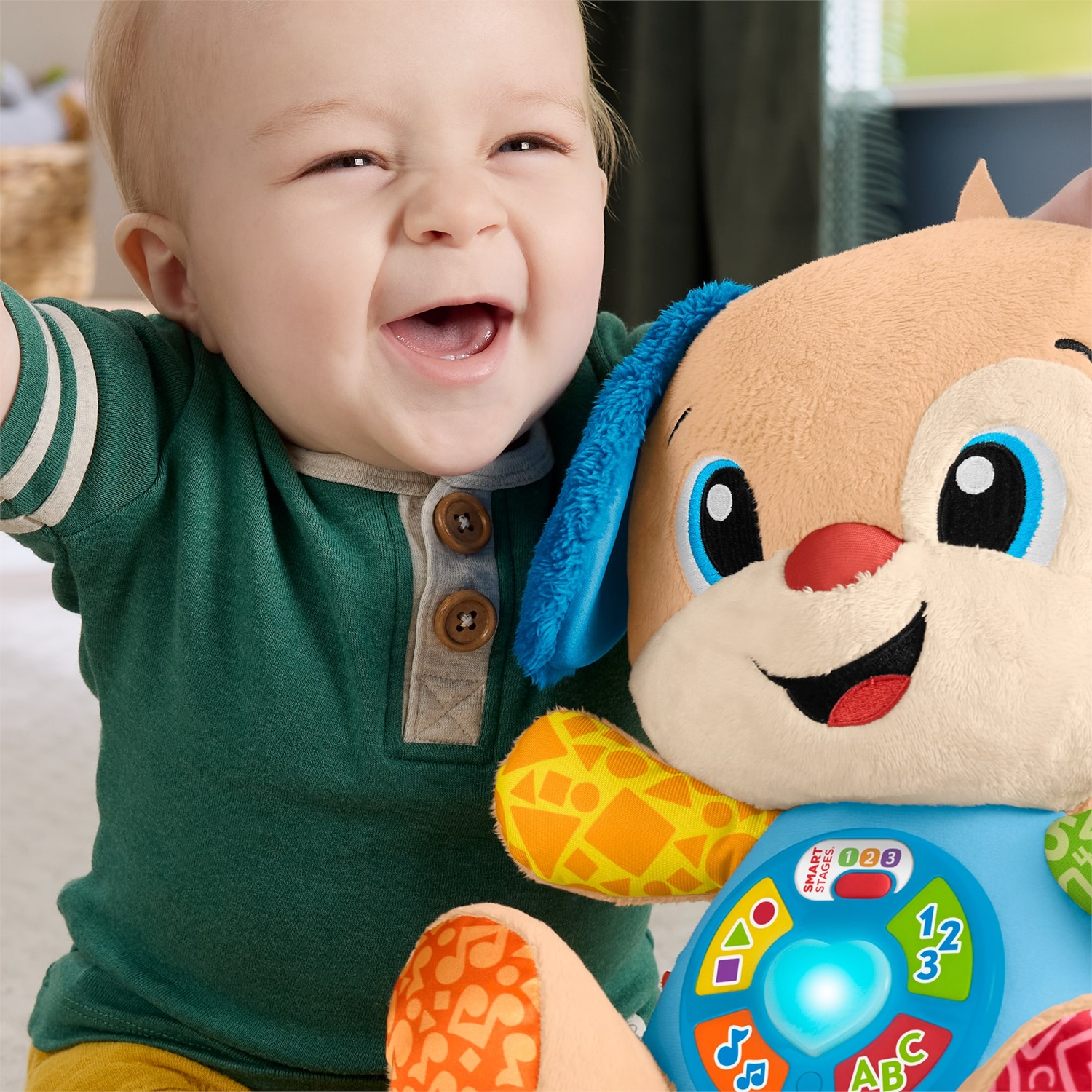 Fisher-Price Cagnolino Smart Stages - Peluche Musicale Multilingue per Neonati con Luci e Oltre 80 Canzoni