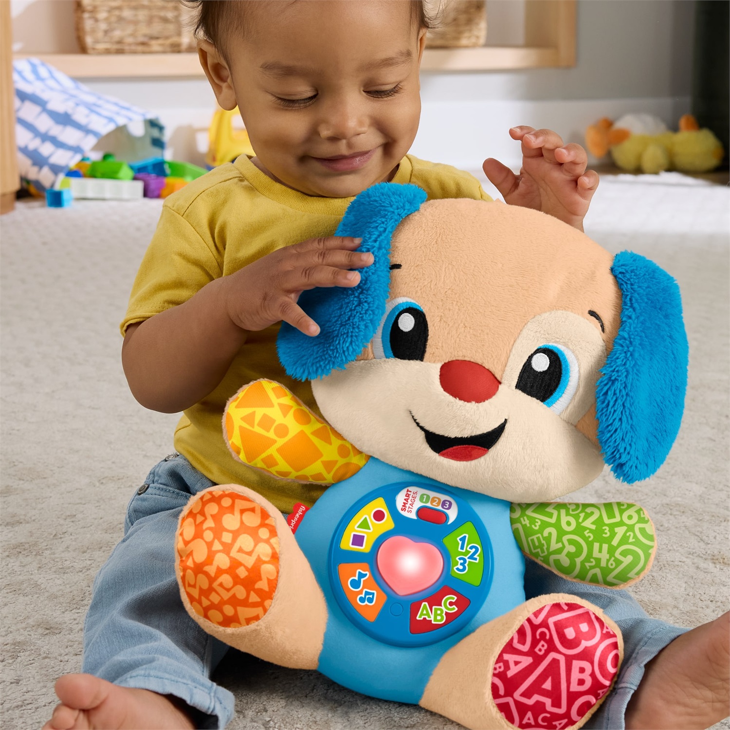 Fisher-Price Cagnolino Smart Stages - Peluche Musicale Multilingue per Neonati con Luci e Oltre 80 Canzoni