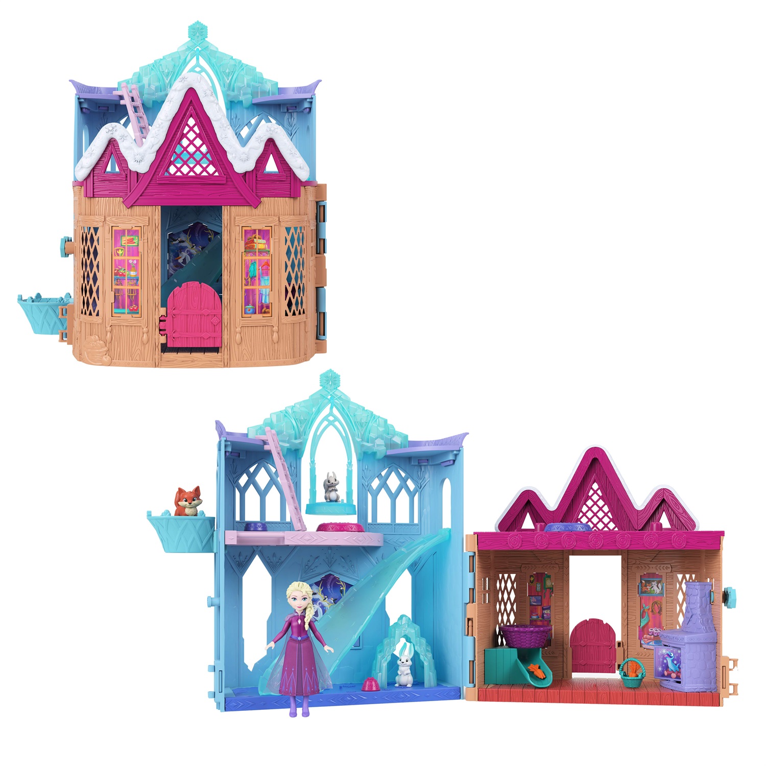 Mattel Disney Frozen - Set Castello Invernale con Mini Bambola Elsa, 3 Amici Animali e 8 Accessori