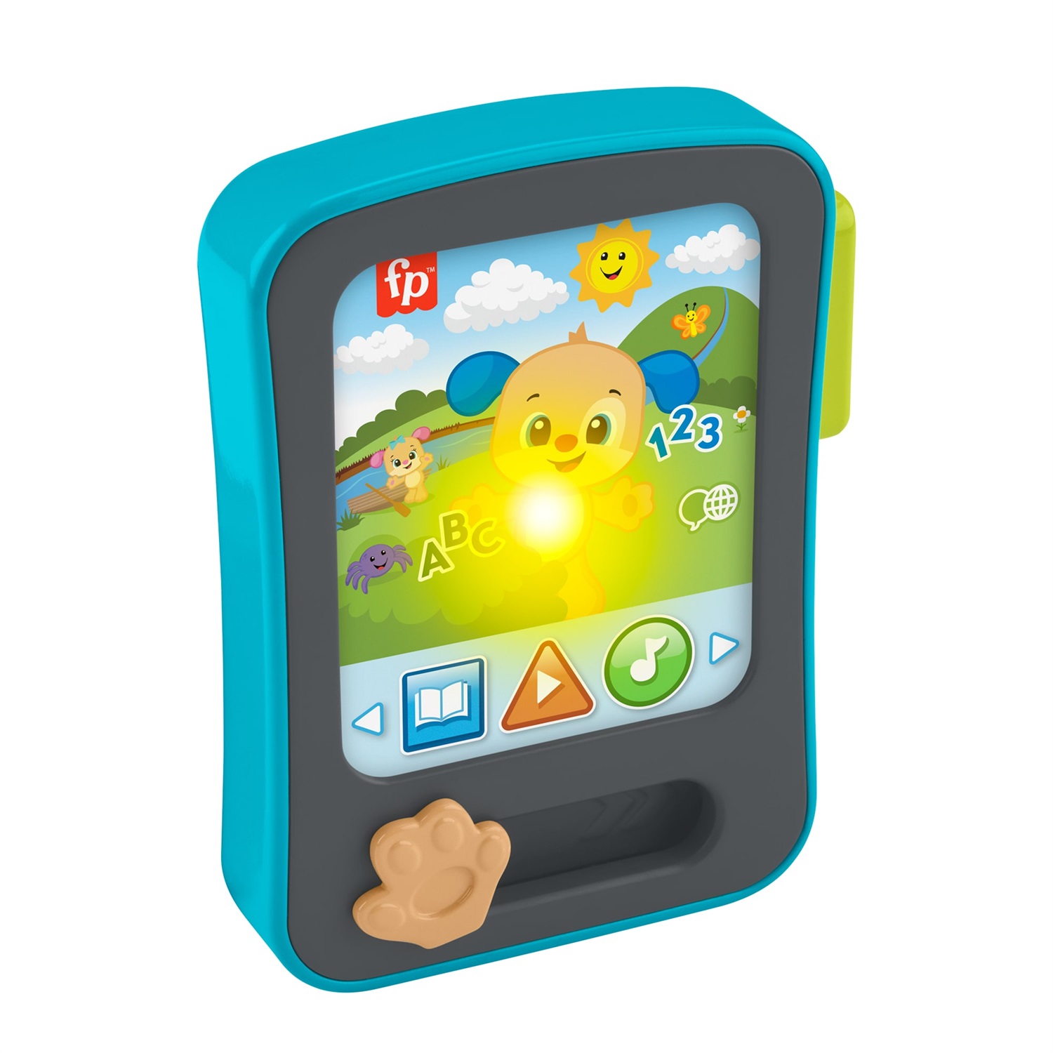 Fisher-Price Puppy's Storytime Reader - Giocattolo educativo per bambini dai 6 mesi con musica, luci e supporto multilingue